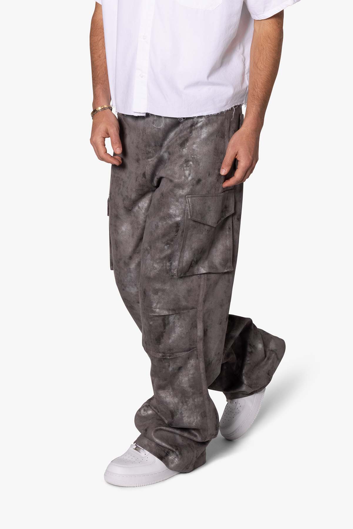 Baggy Dual Tone Sueded Cargo Pants - Grey