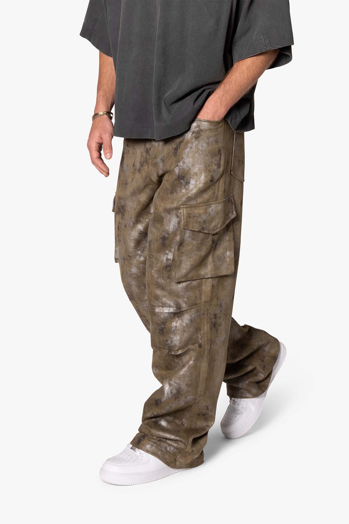 Baggy Dual Tone Sueded Cargo Pants - Olive