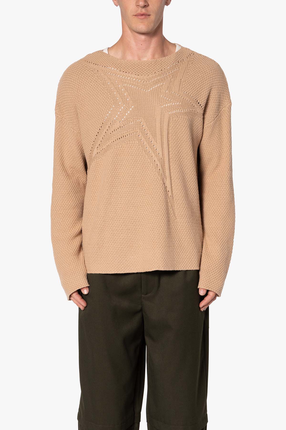 Boat Neck Star Sweater - Tan