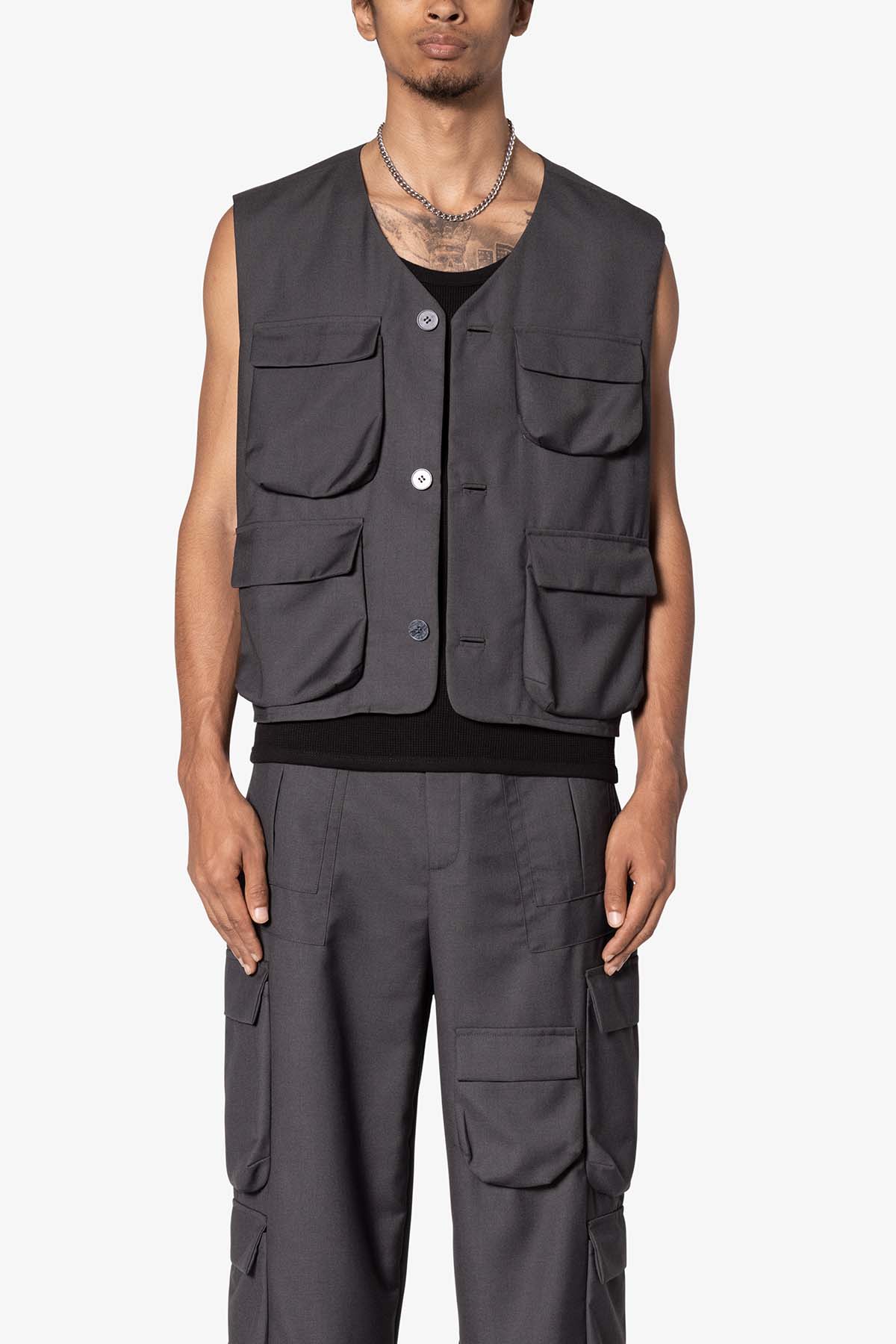 Bonded Gabardine Vest - Grey