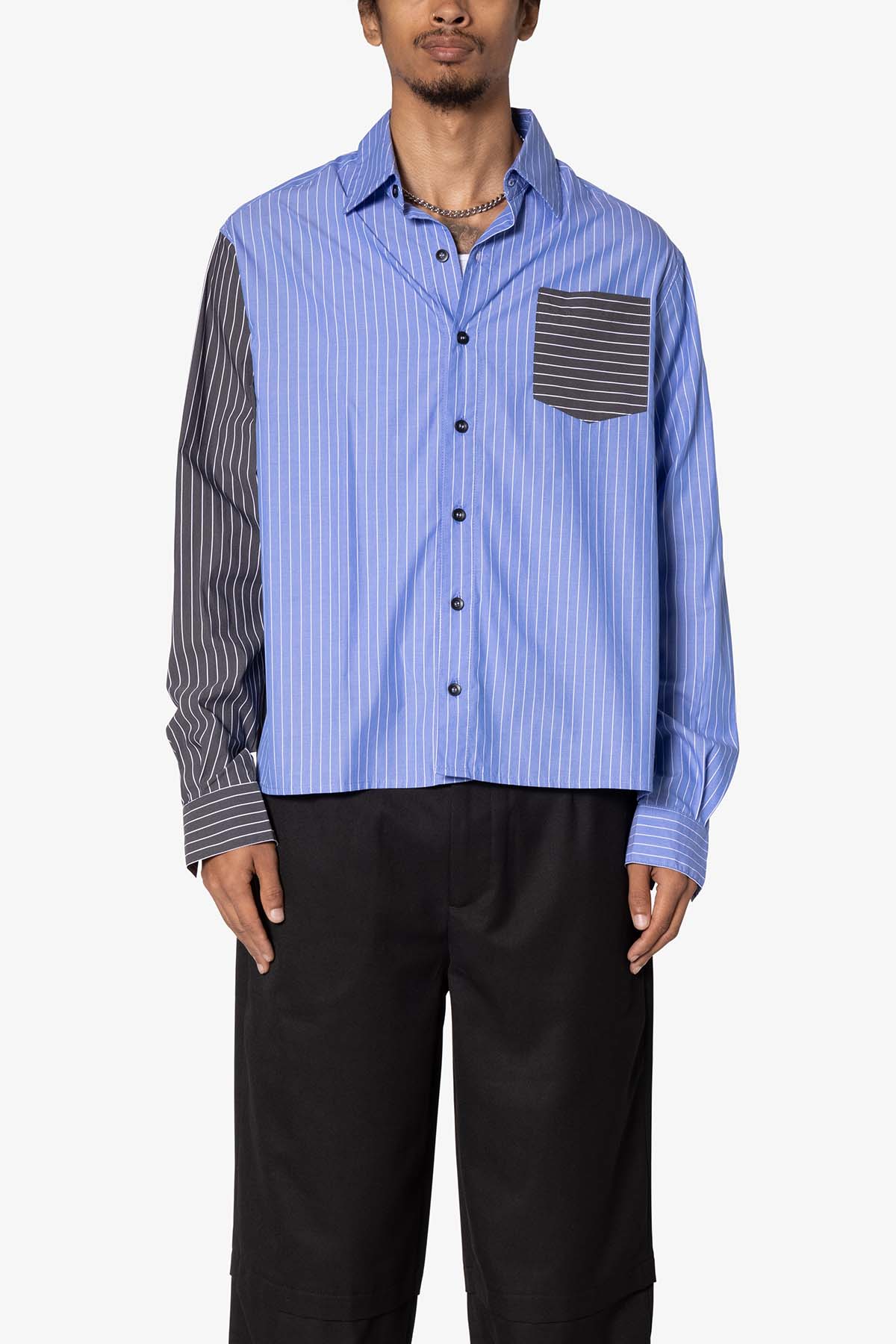 Contrast Sleeve Striped Shirt - Blue