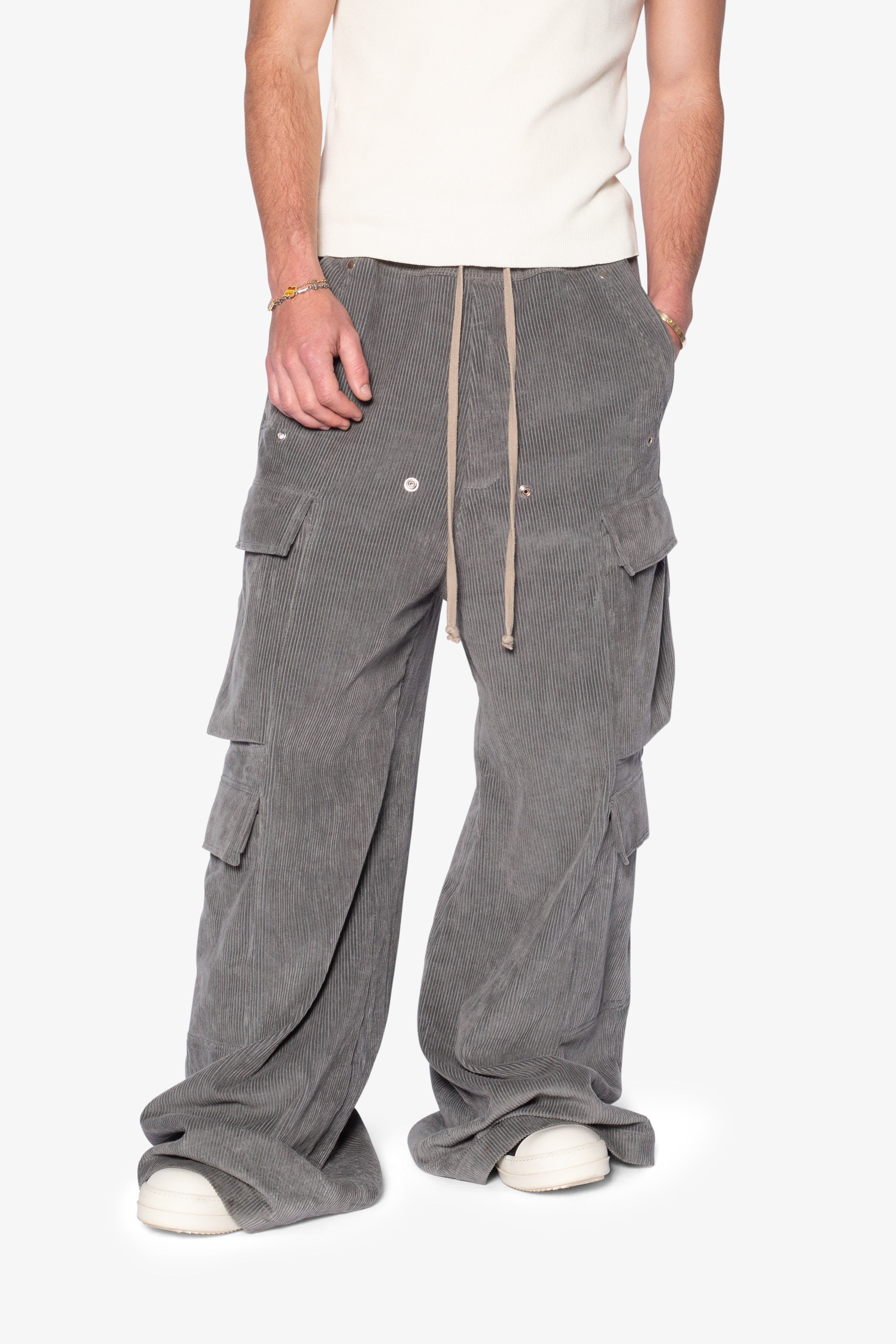 Corduroy Rave Double Cargo Pants - Grey