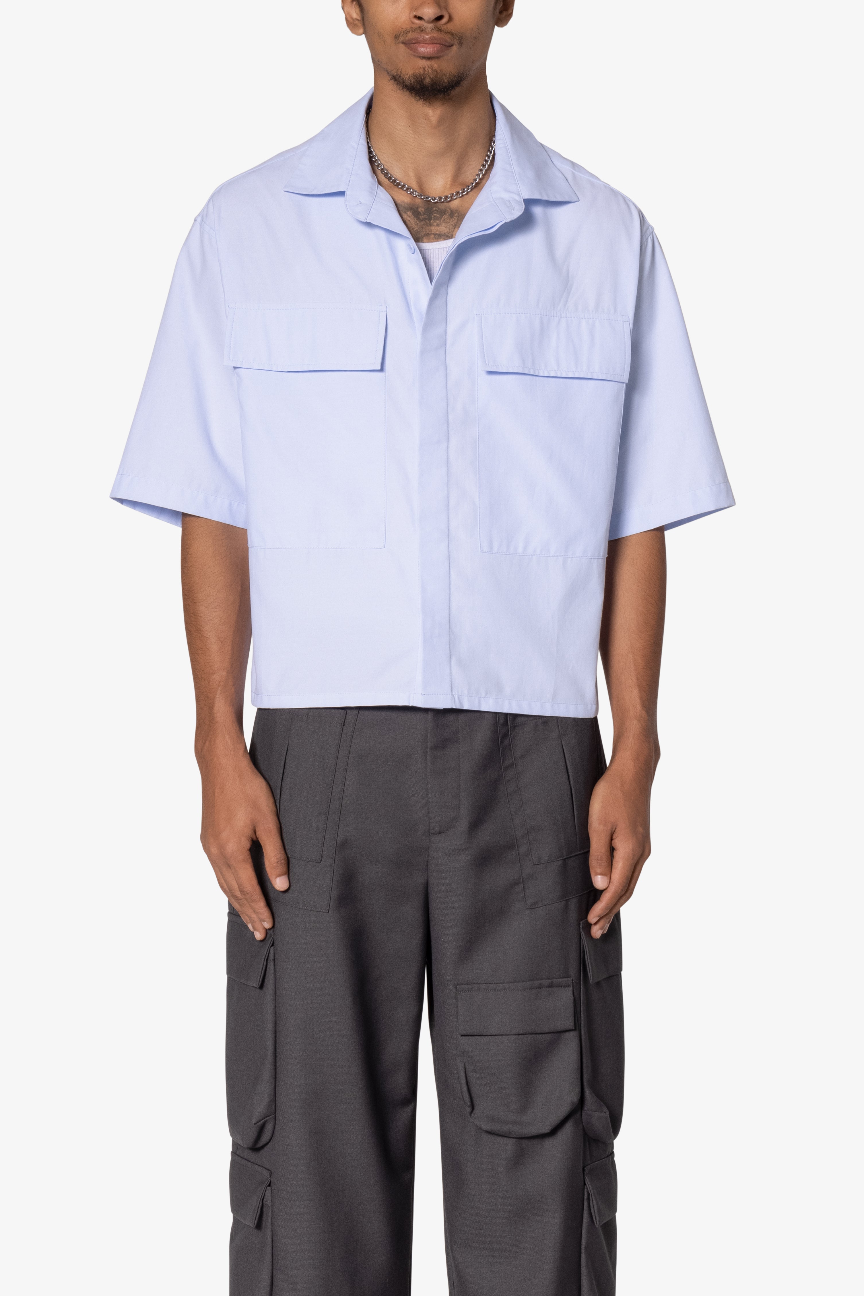 Cropped S/S Shirt - Light Blue