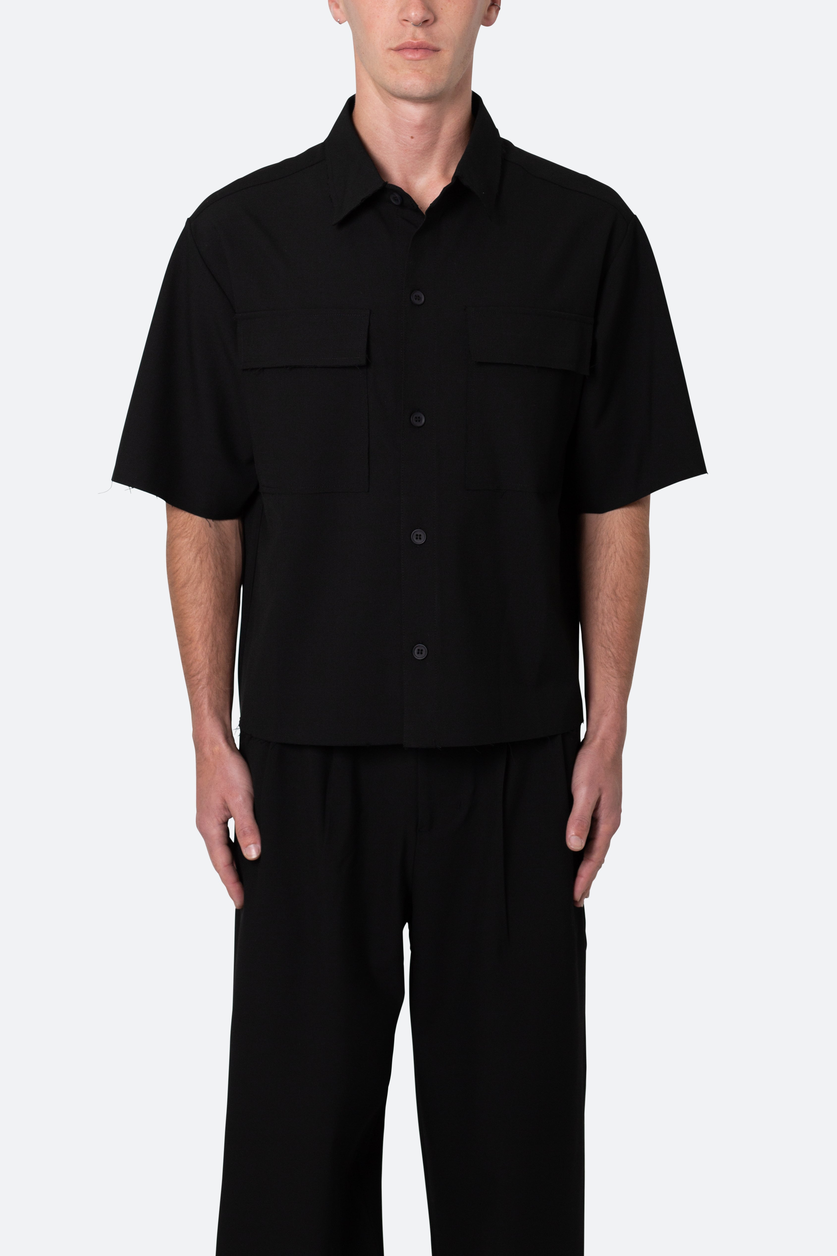 Cropped Woven Shirt - Black