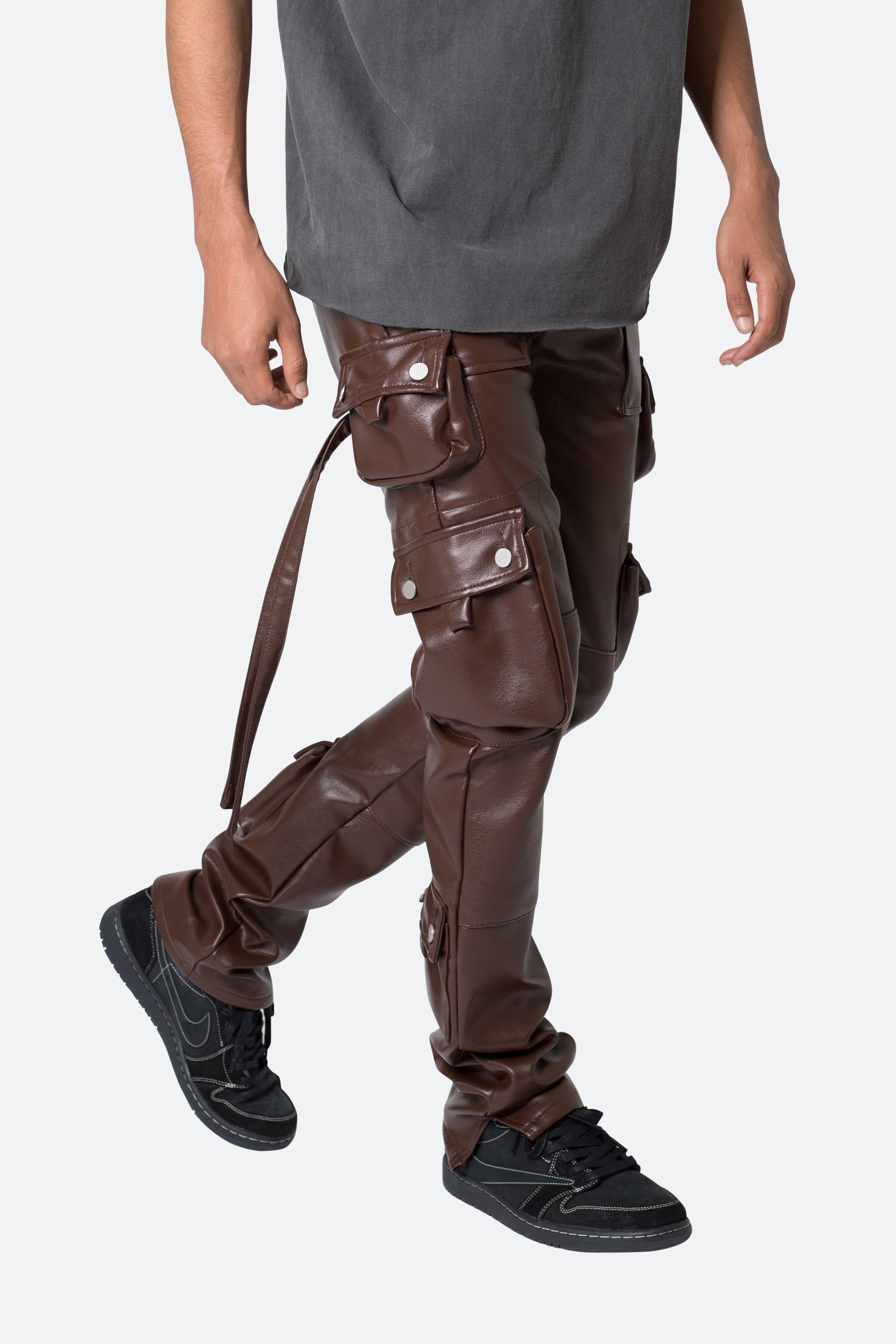 D152 Leather Cargo Pants - Brown