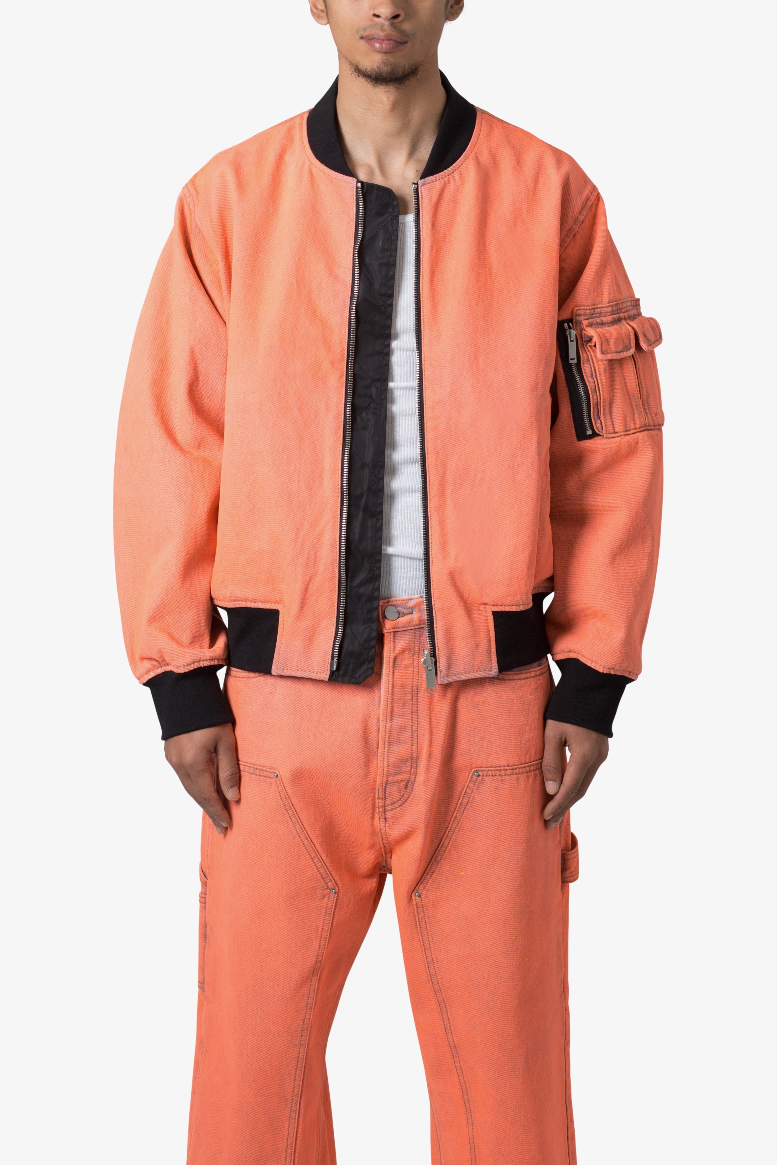 Denim Bomber Jacket - Orange