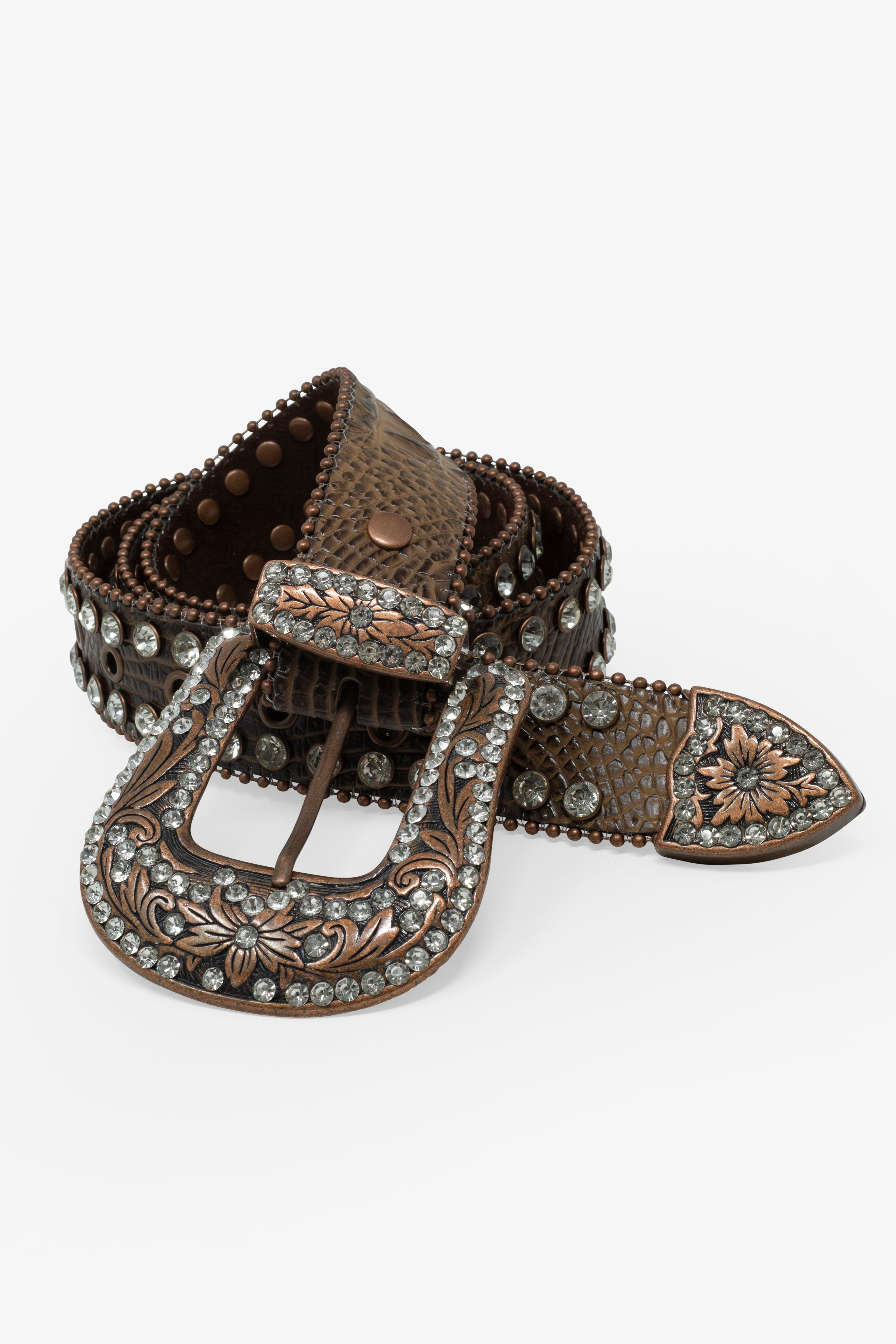 Double Row Studded Belt - Brown