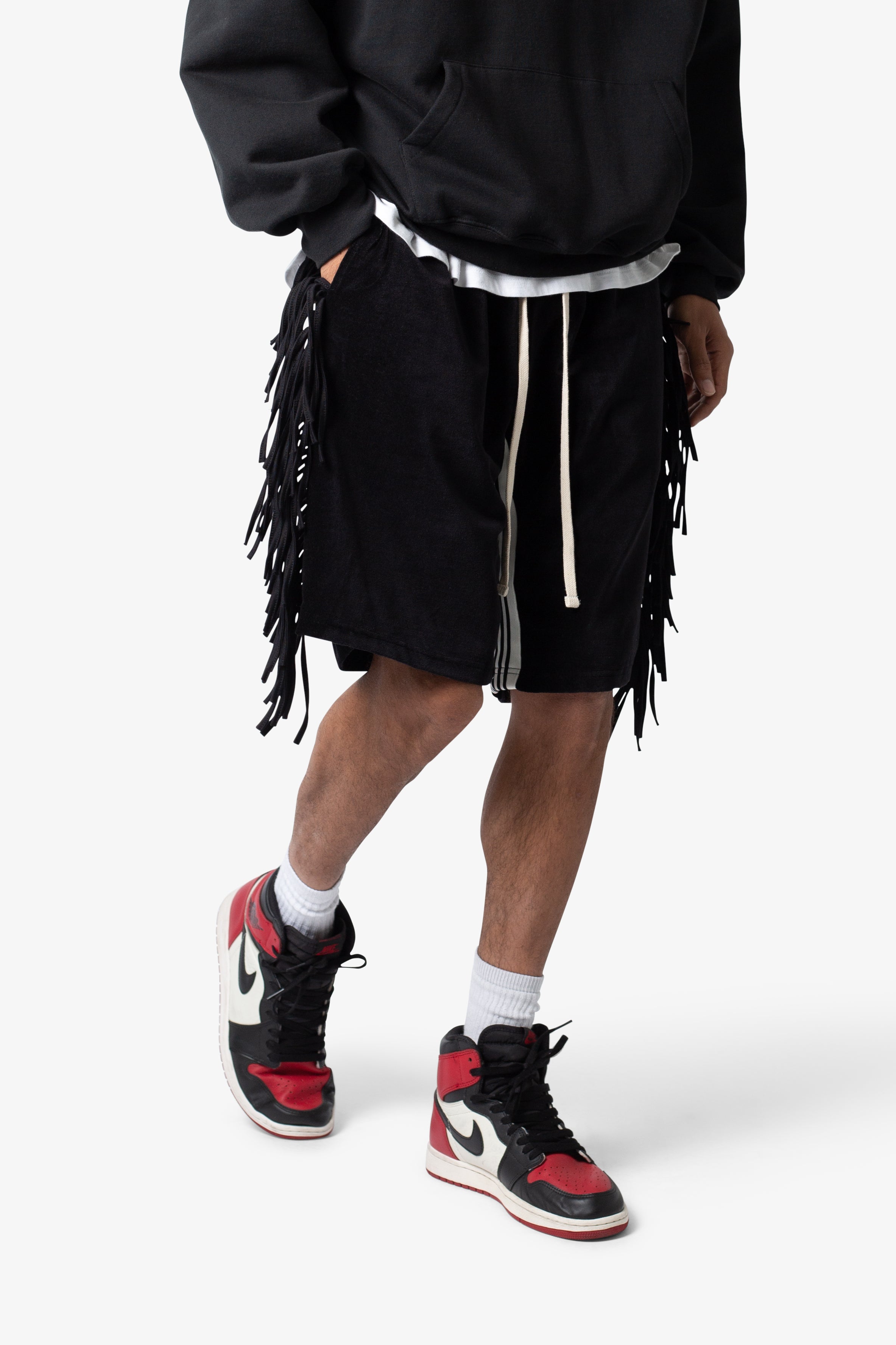 Fringe Velour Sweatshorts - Black