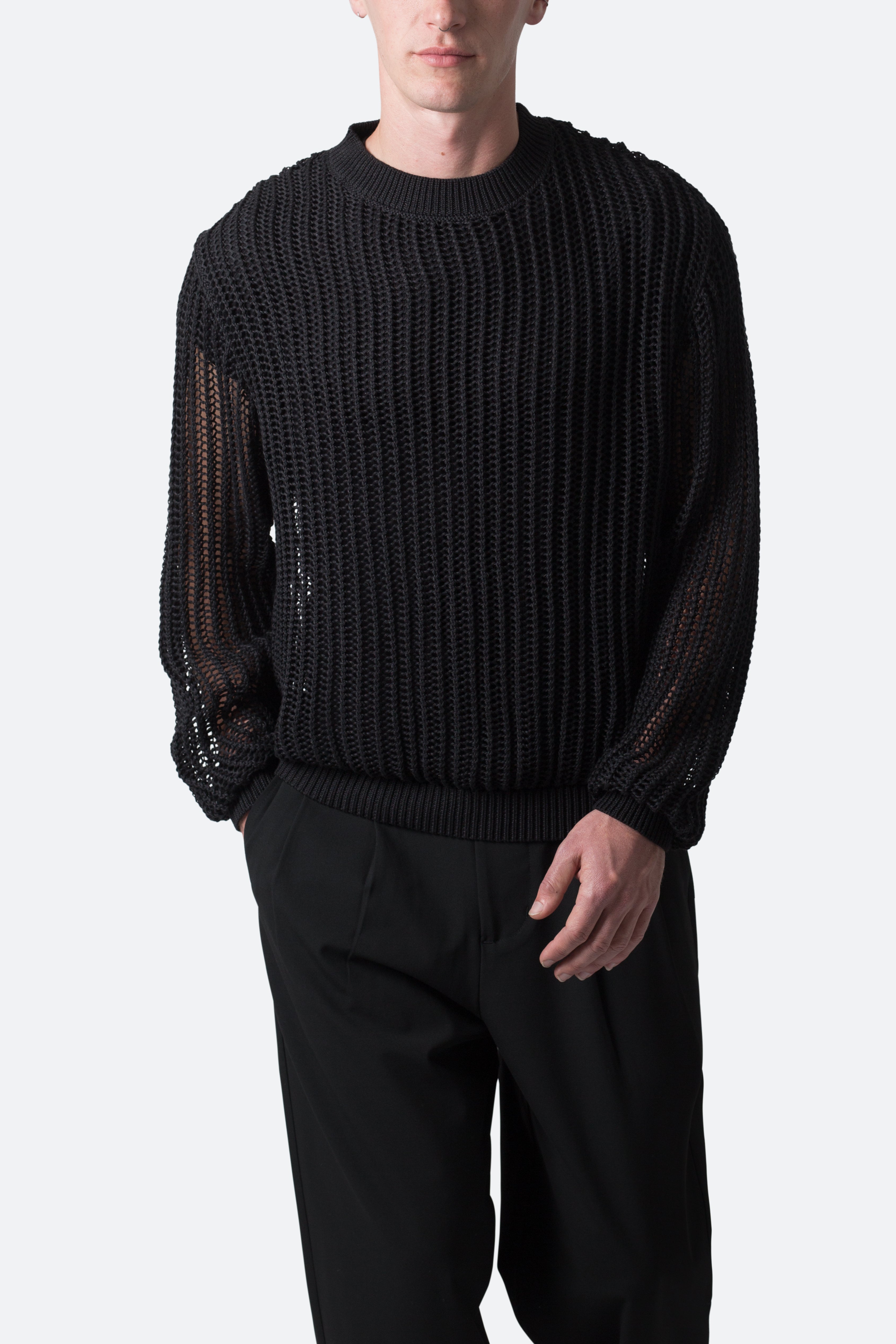 Mesh Knit Sweater - Black