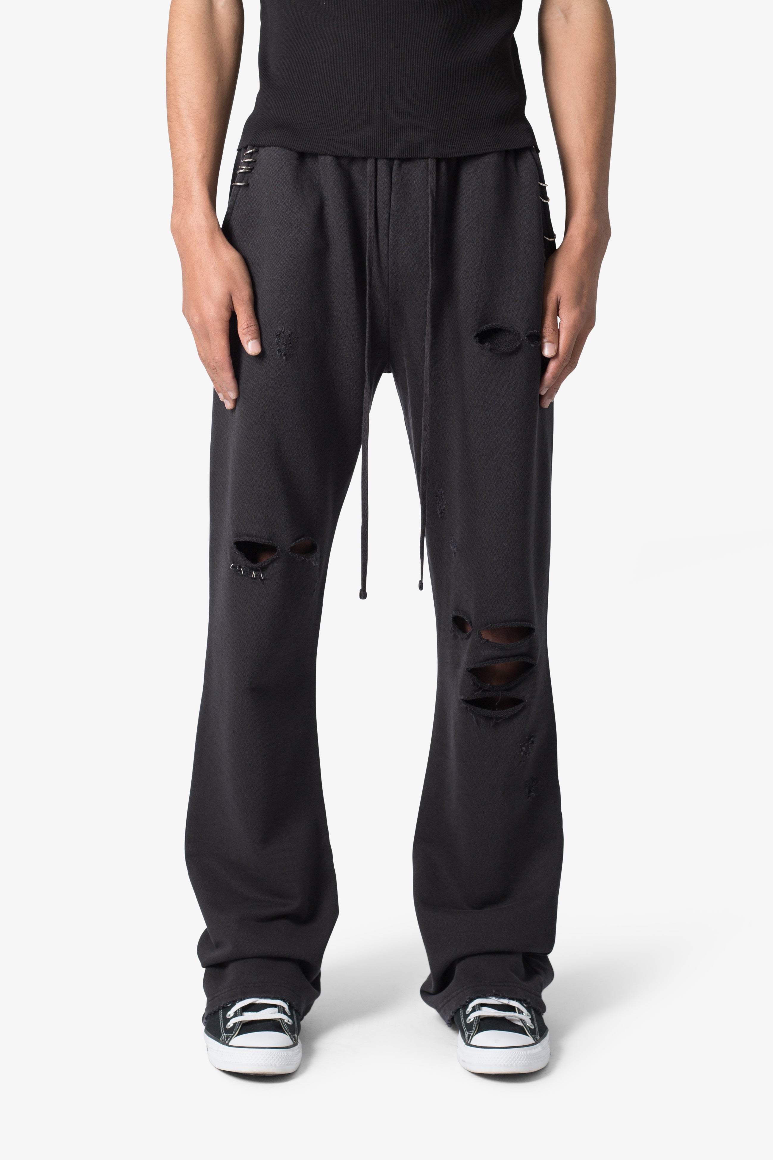 Metal Ring Flared Sweatpants - Black