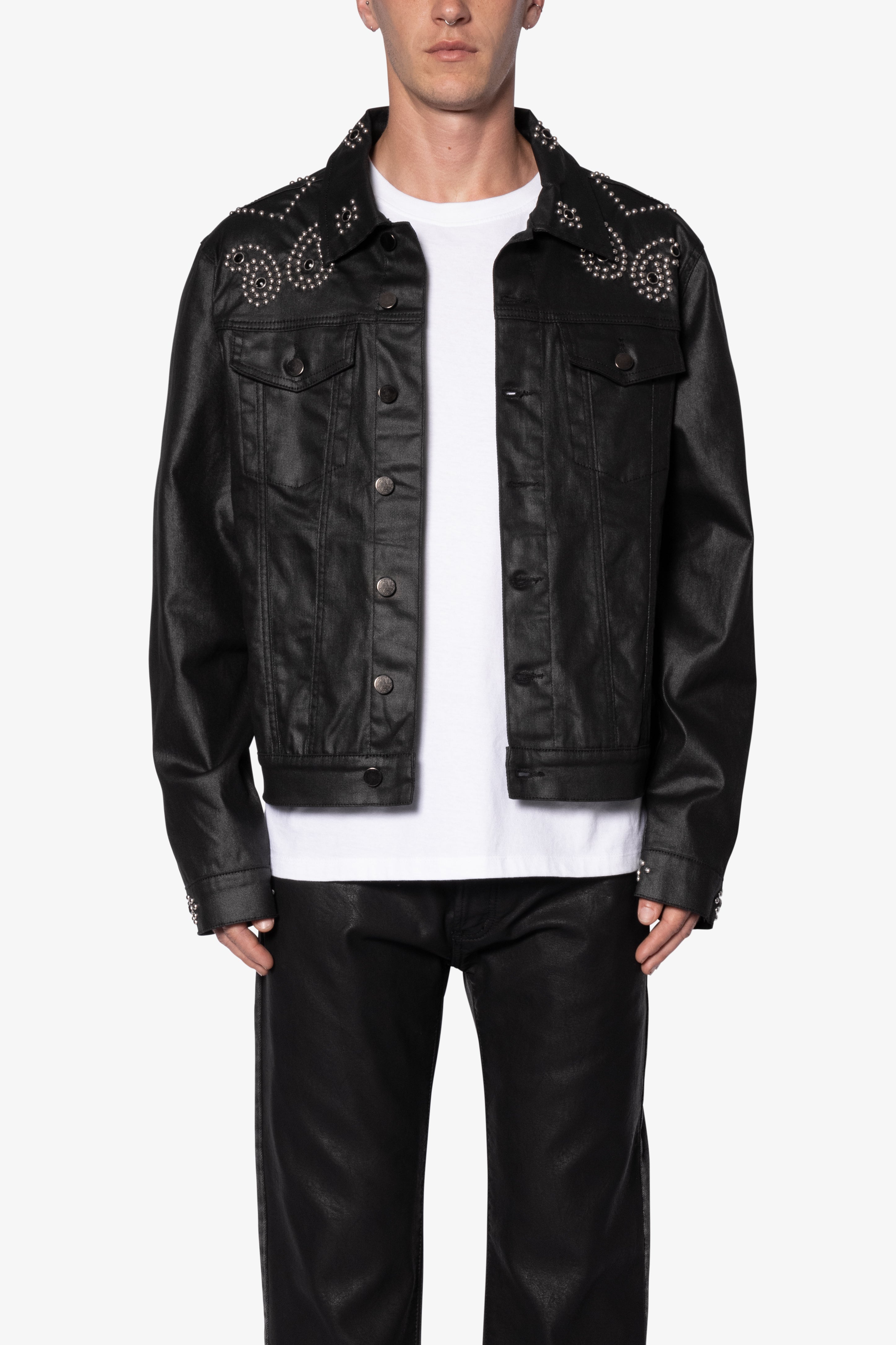 Paisley Stud Trucker Jacket - Black