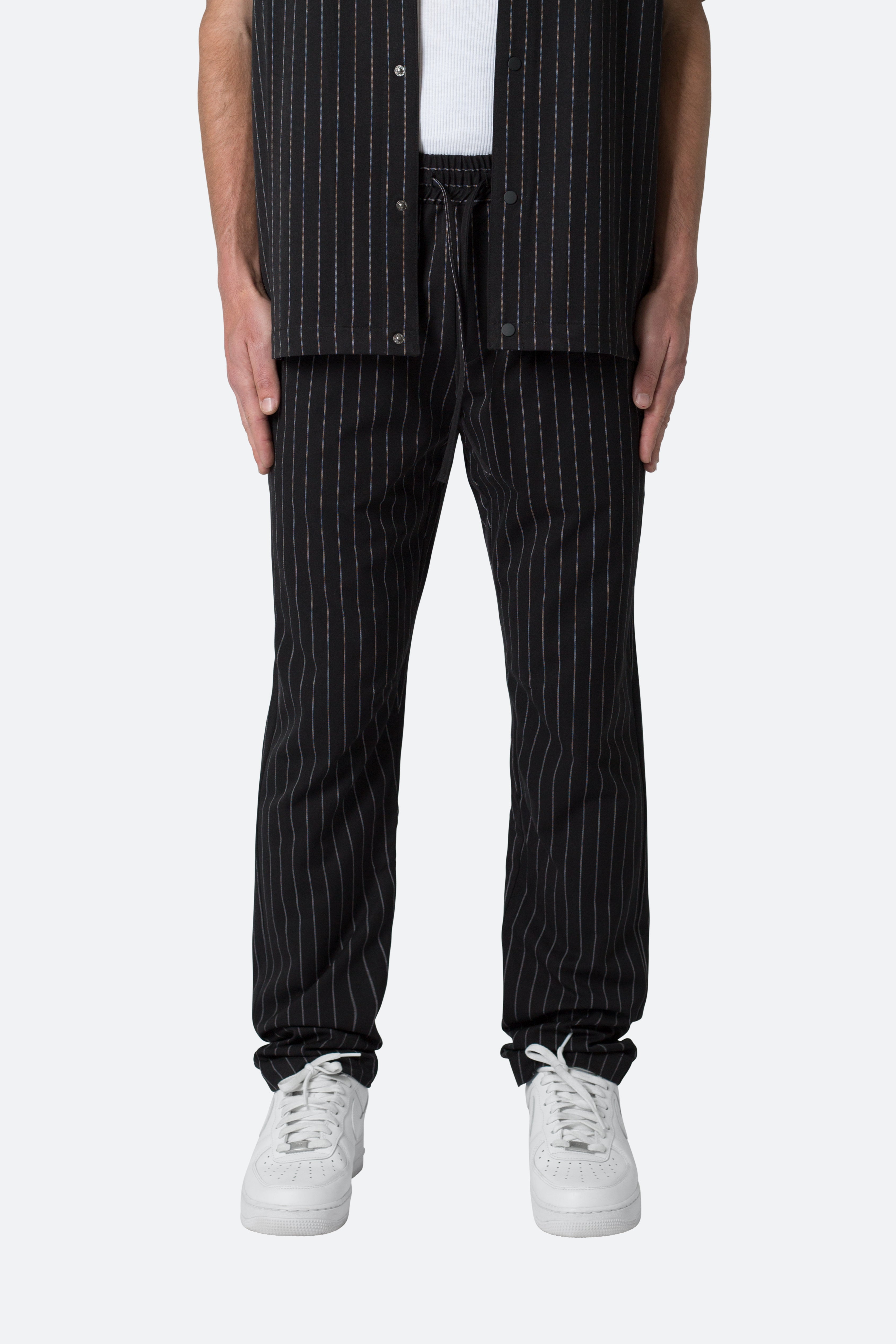 Pinstripe Drawcord Pants - Black