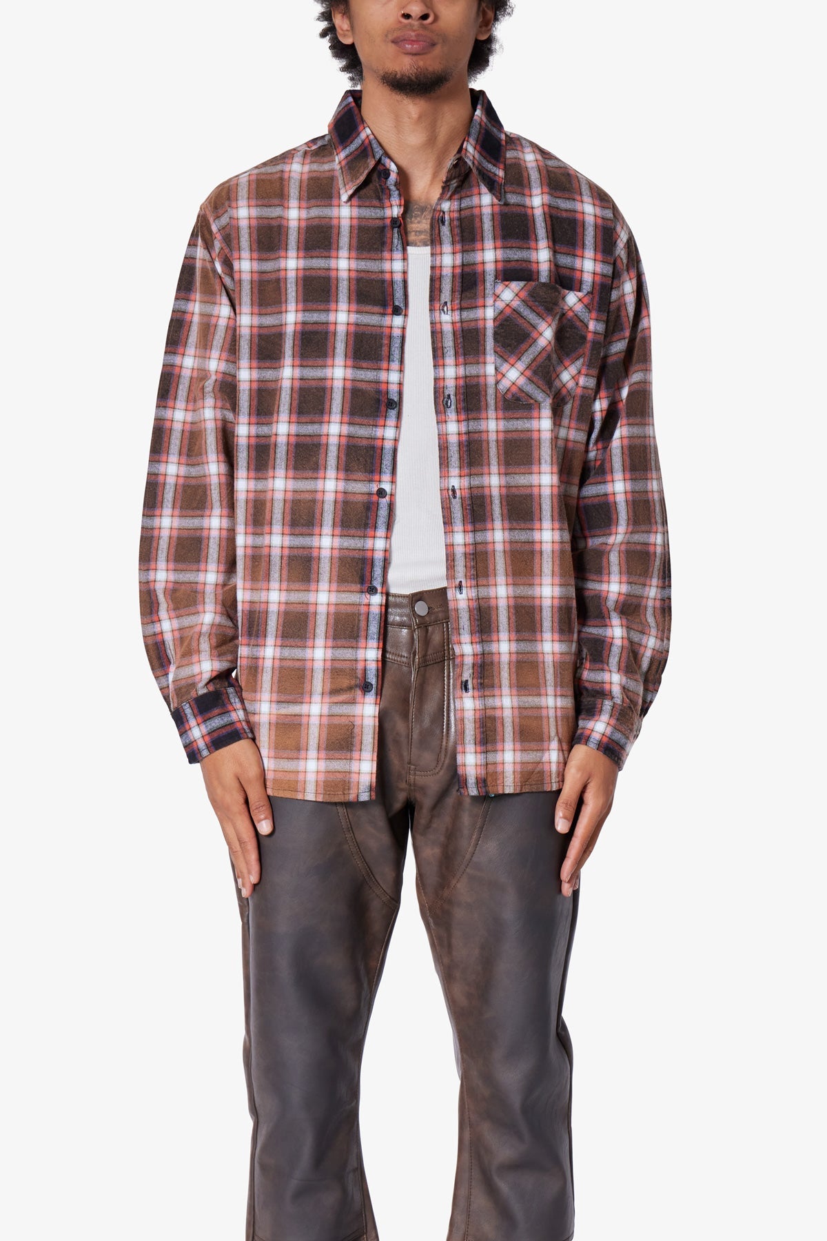 Plaid Orange Flannel Shirt - Orange