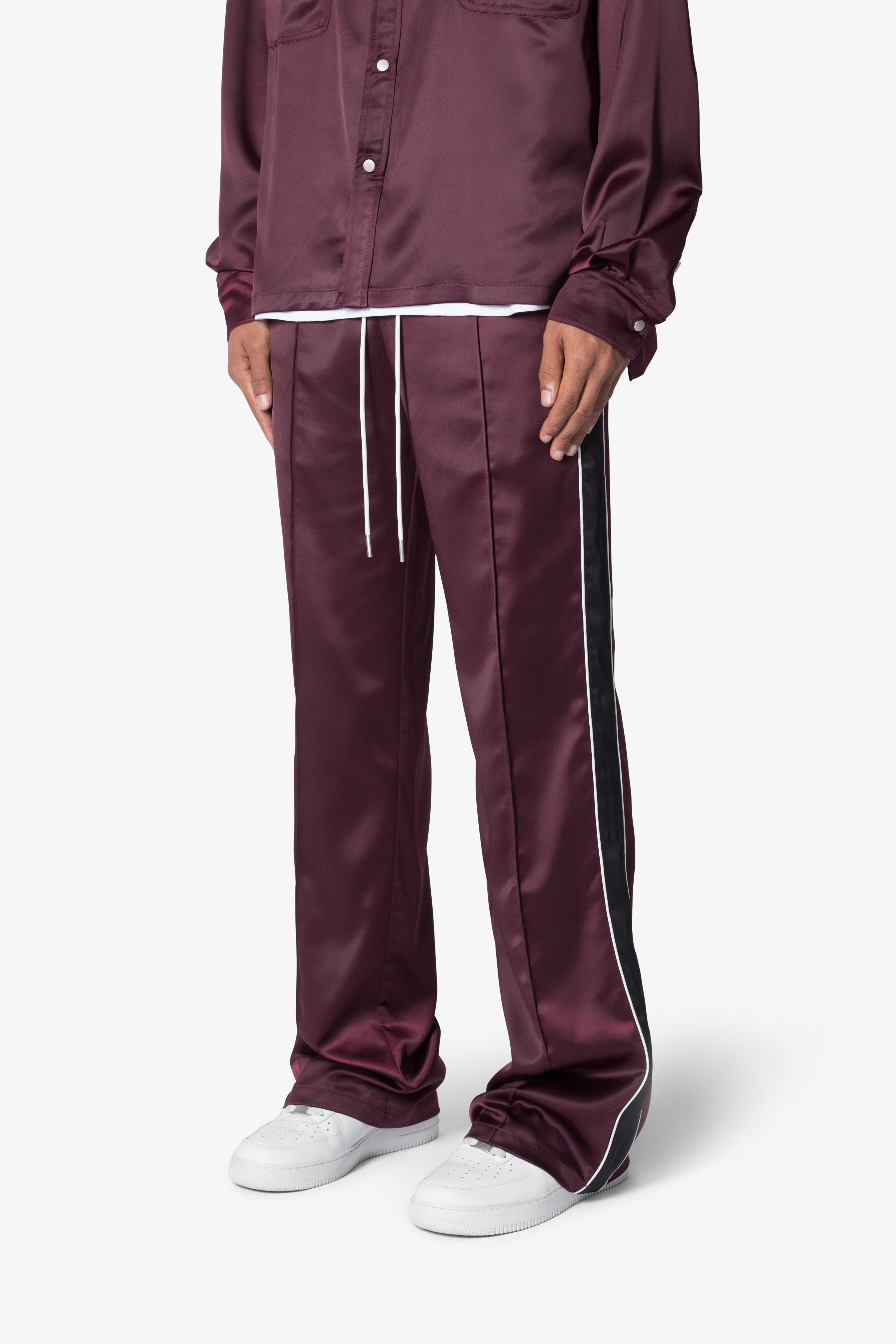 Satin Track Pants - Burgundy