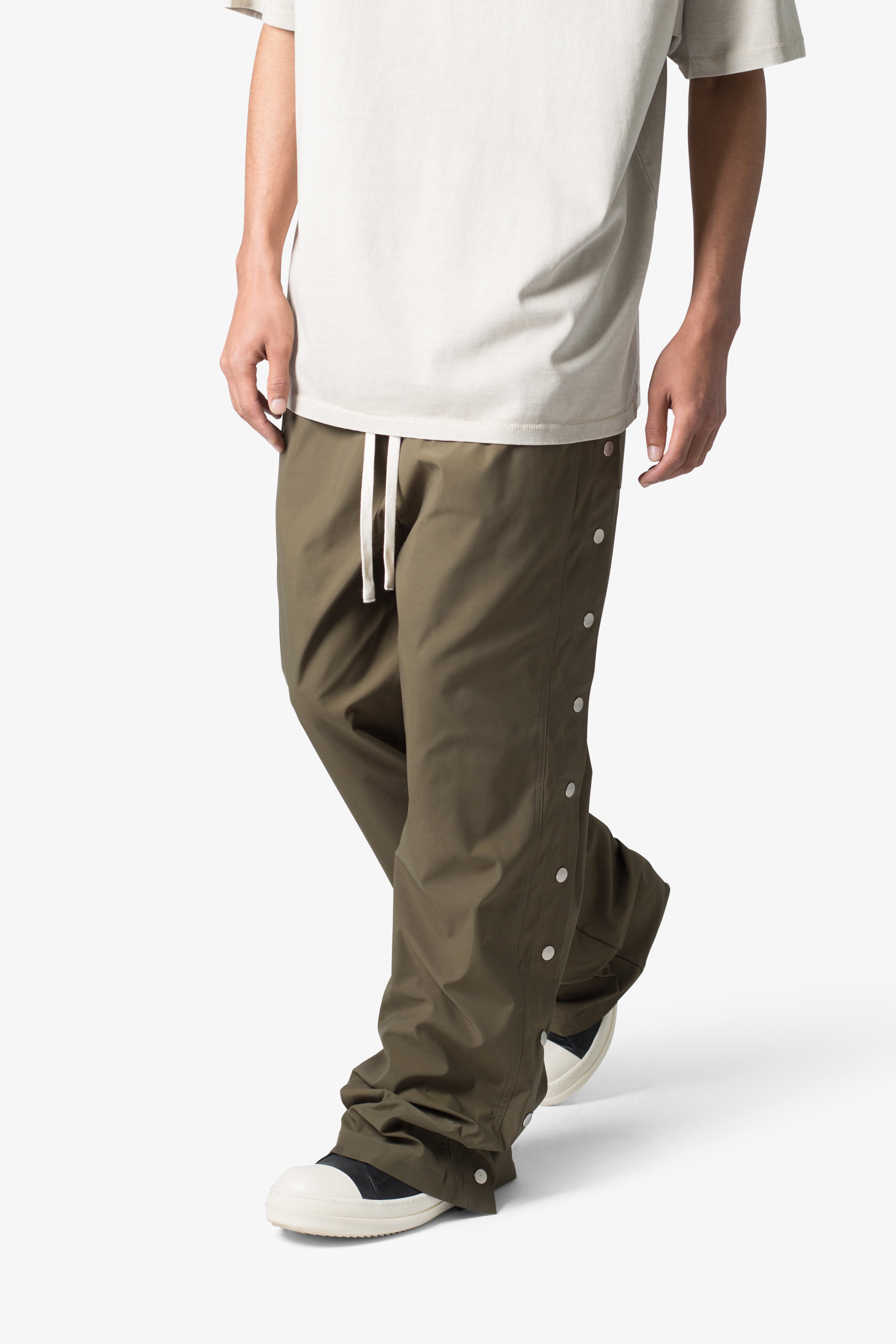 Side Snap Nylon Pants - Olive