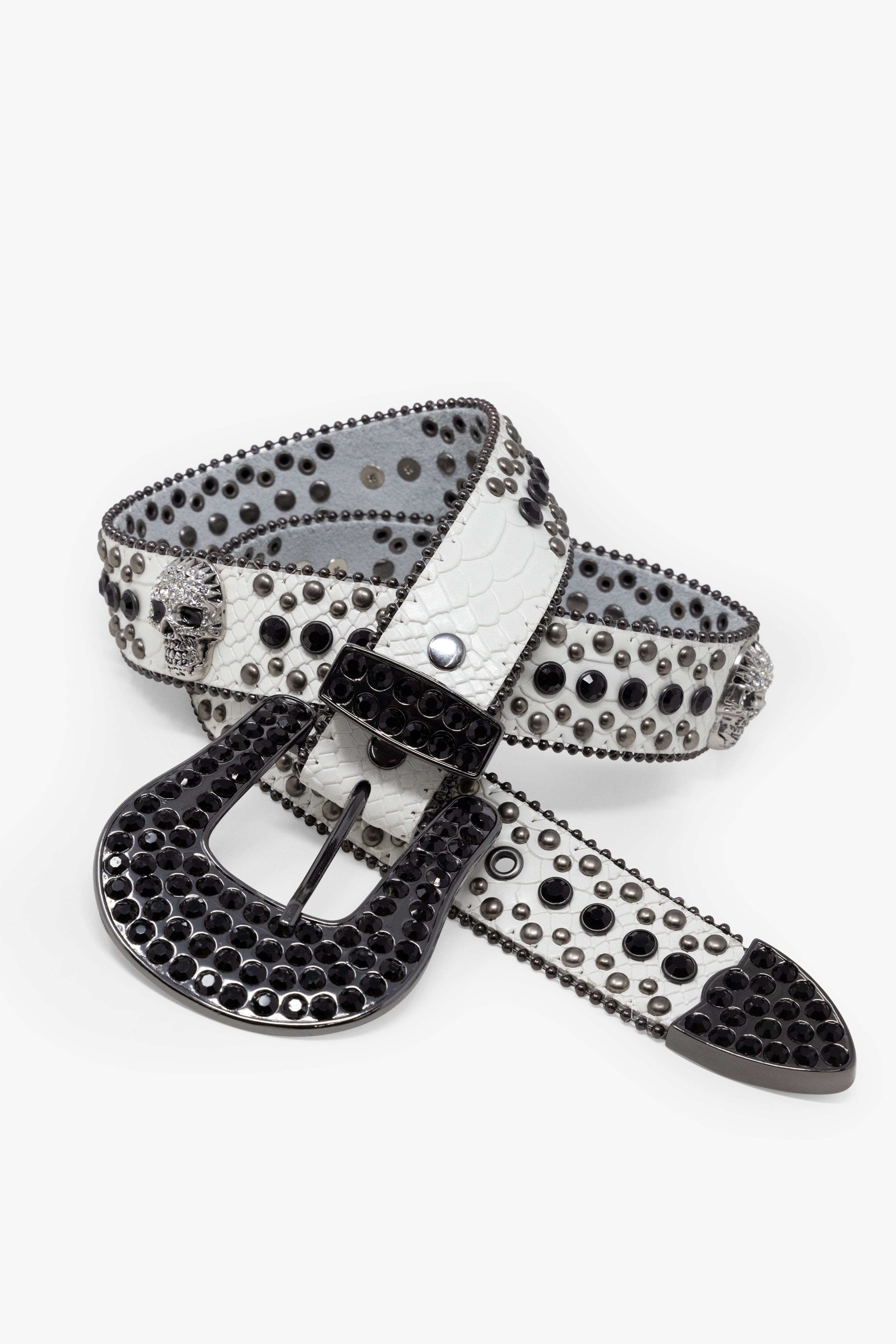 Studded Skull Belt - White