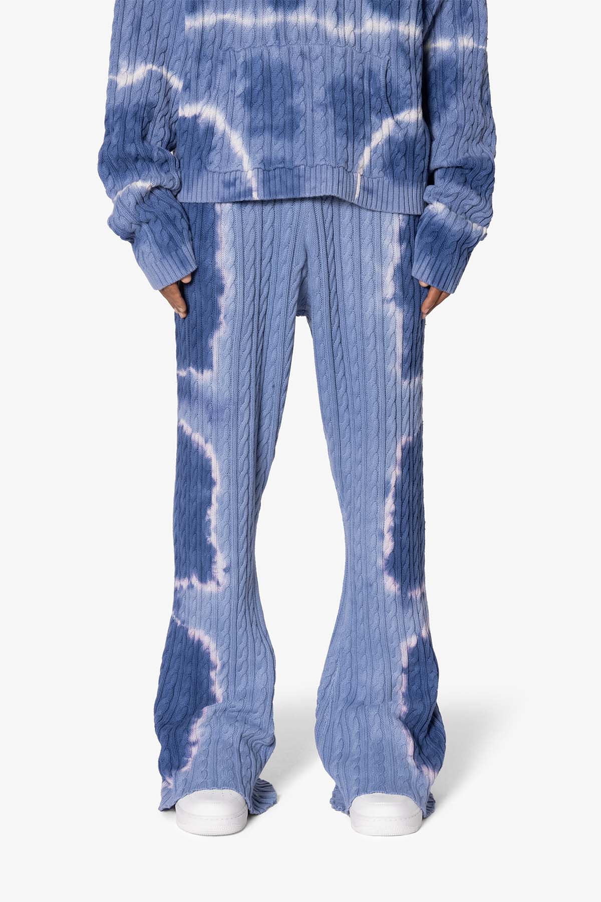 Tie Dye Cable Knit Sweatpants - Blue