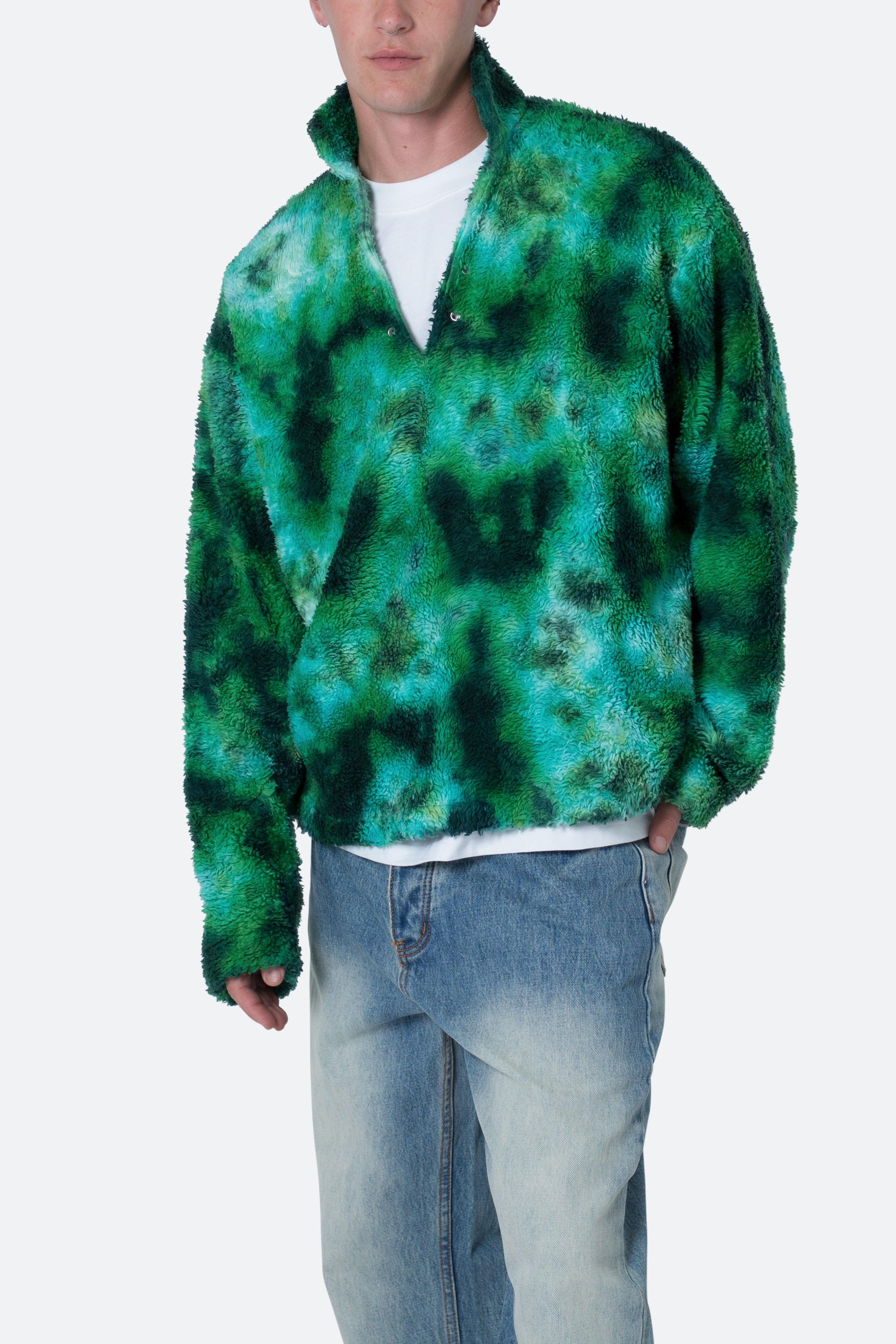 Tie Dye Sherpa Pullover Sweater - Green