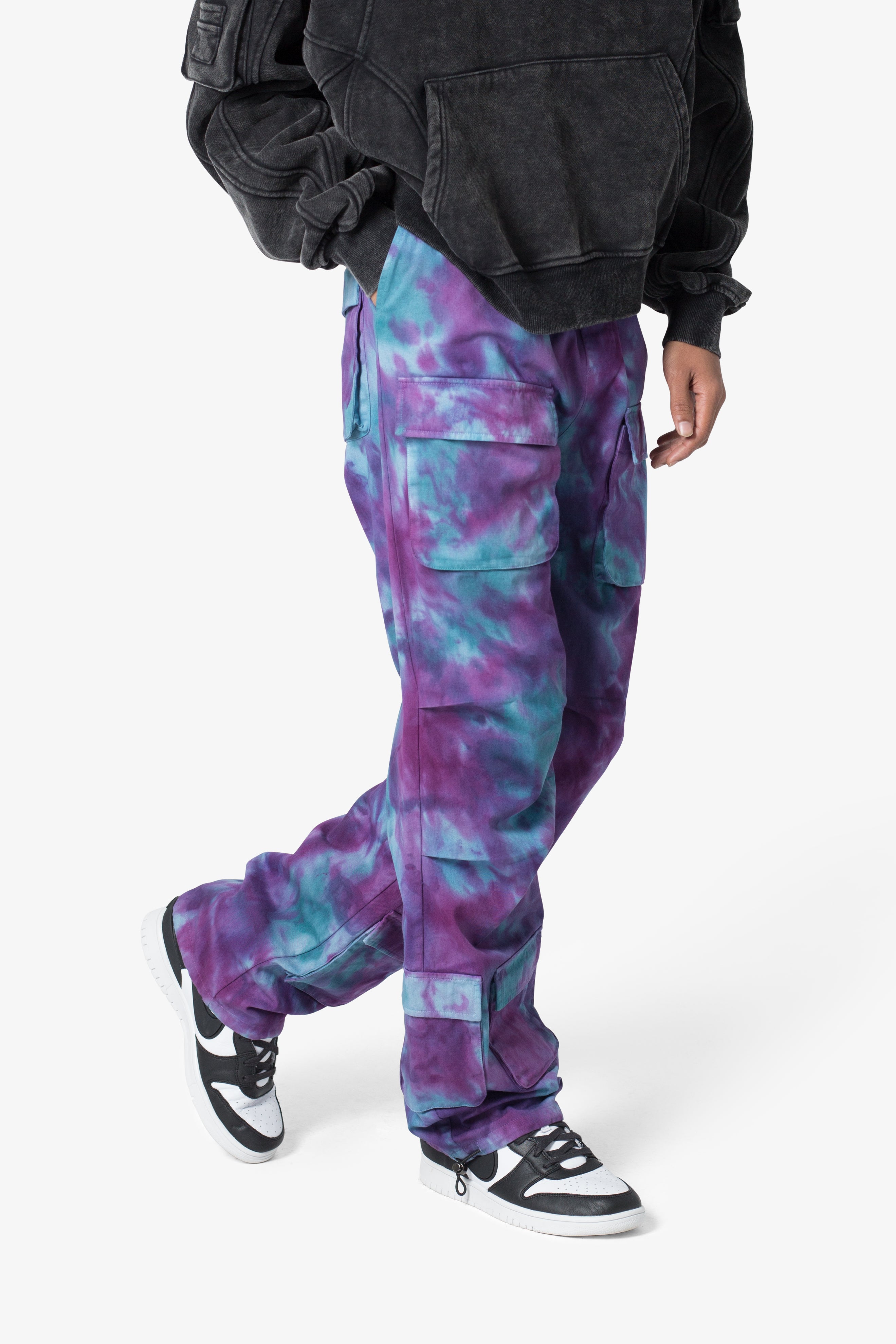 Tie Dyed Cargo Pants - Purple/Pink