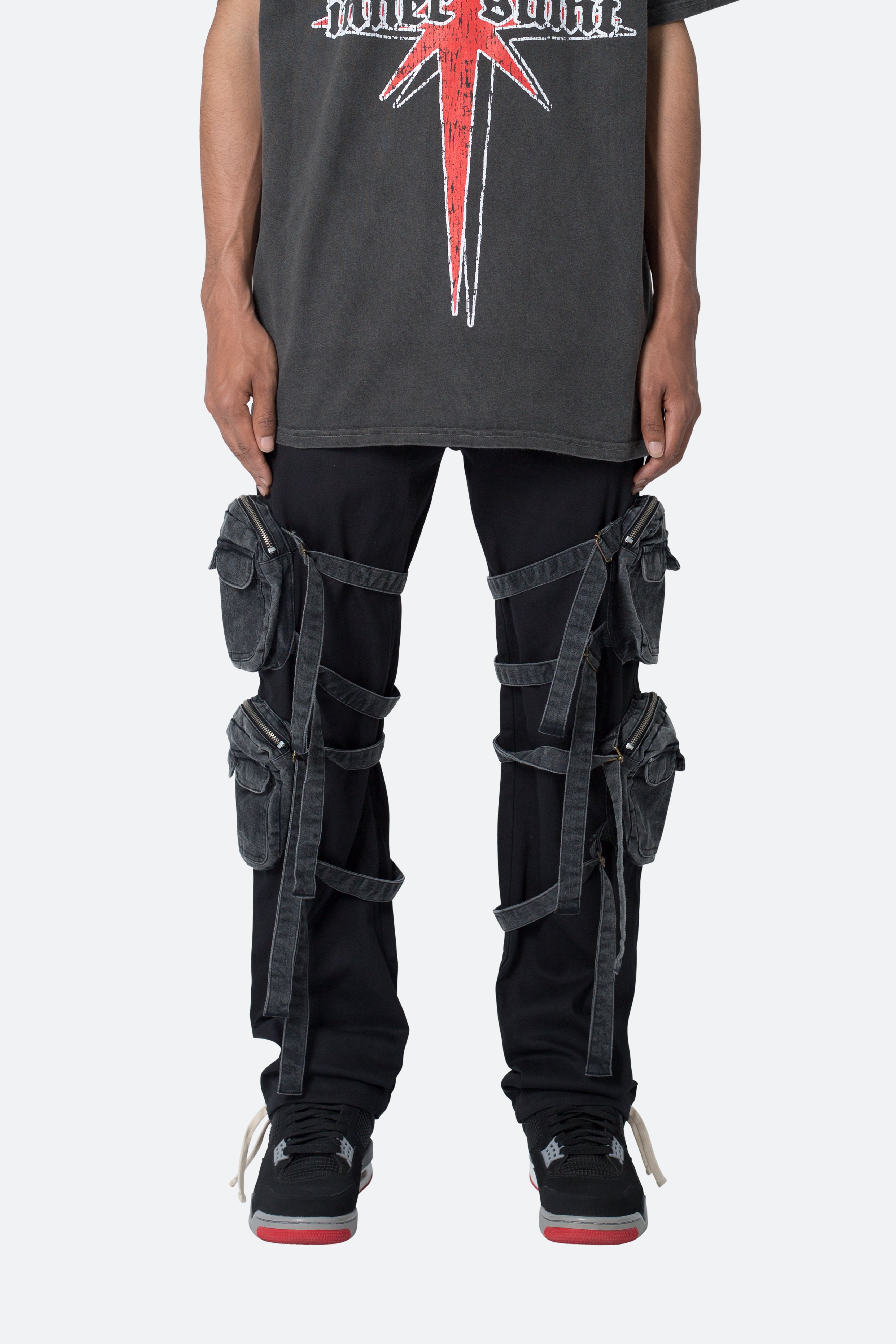 Twill Strapped Cargo Pants - Black