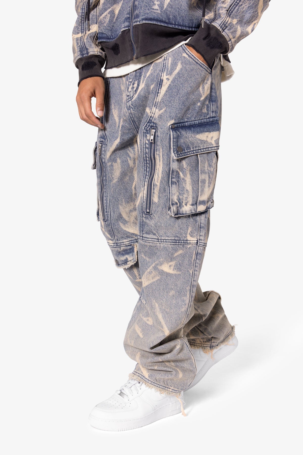 Ultra Baggy Rippled Denim Cargo Pants - Blue