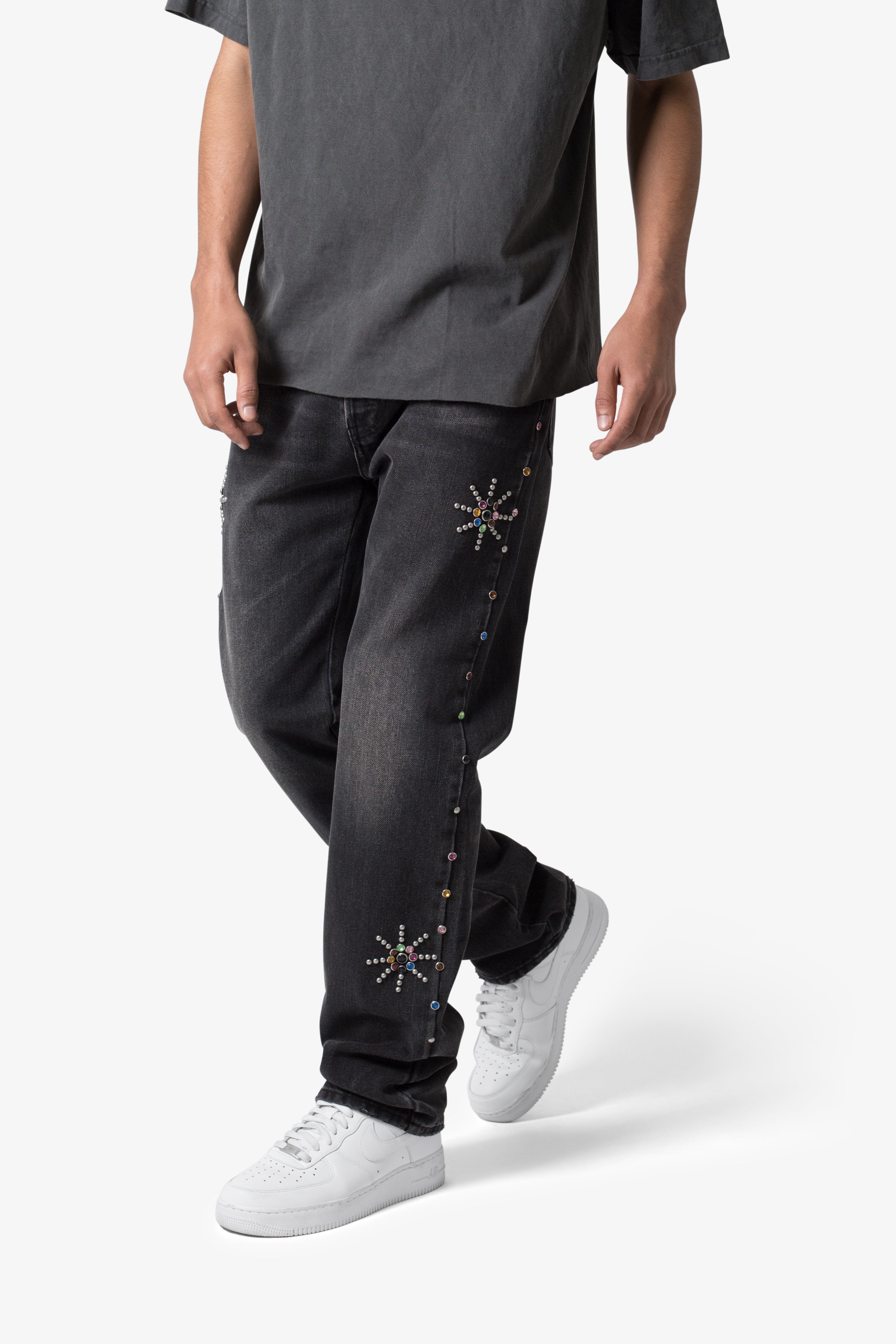 V376 Studded Baggy Denim - Washed Black