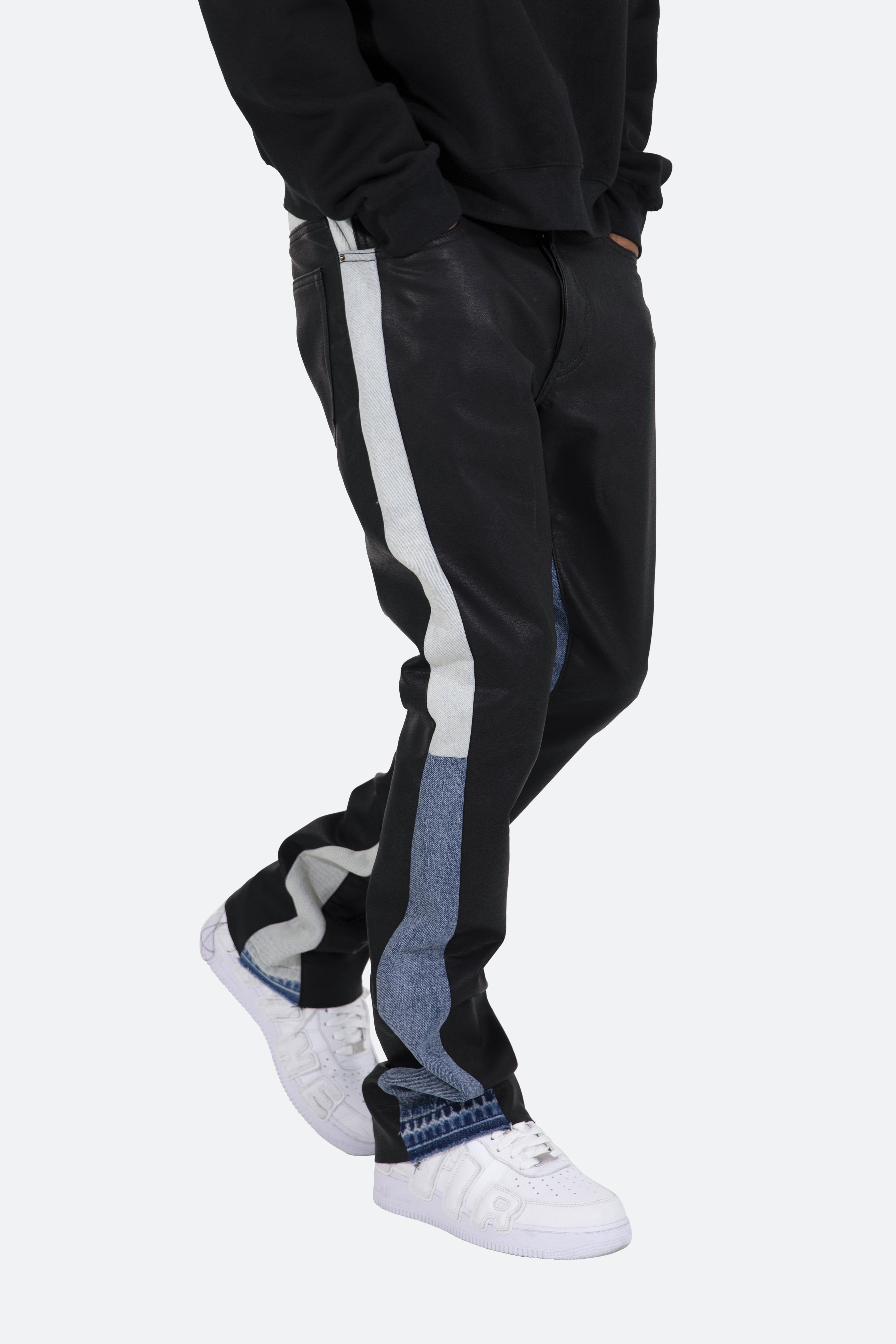 B417 Leather Flare Pants - Black/Blue