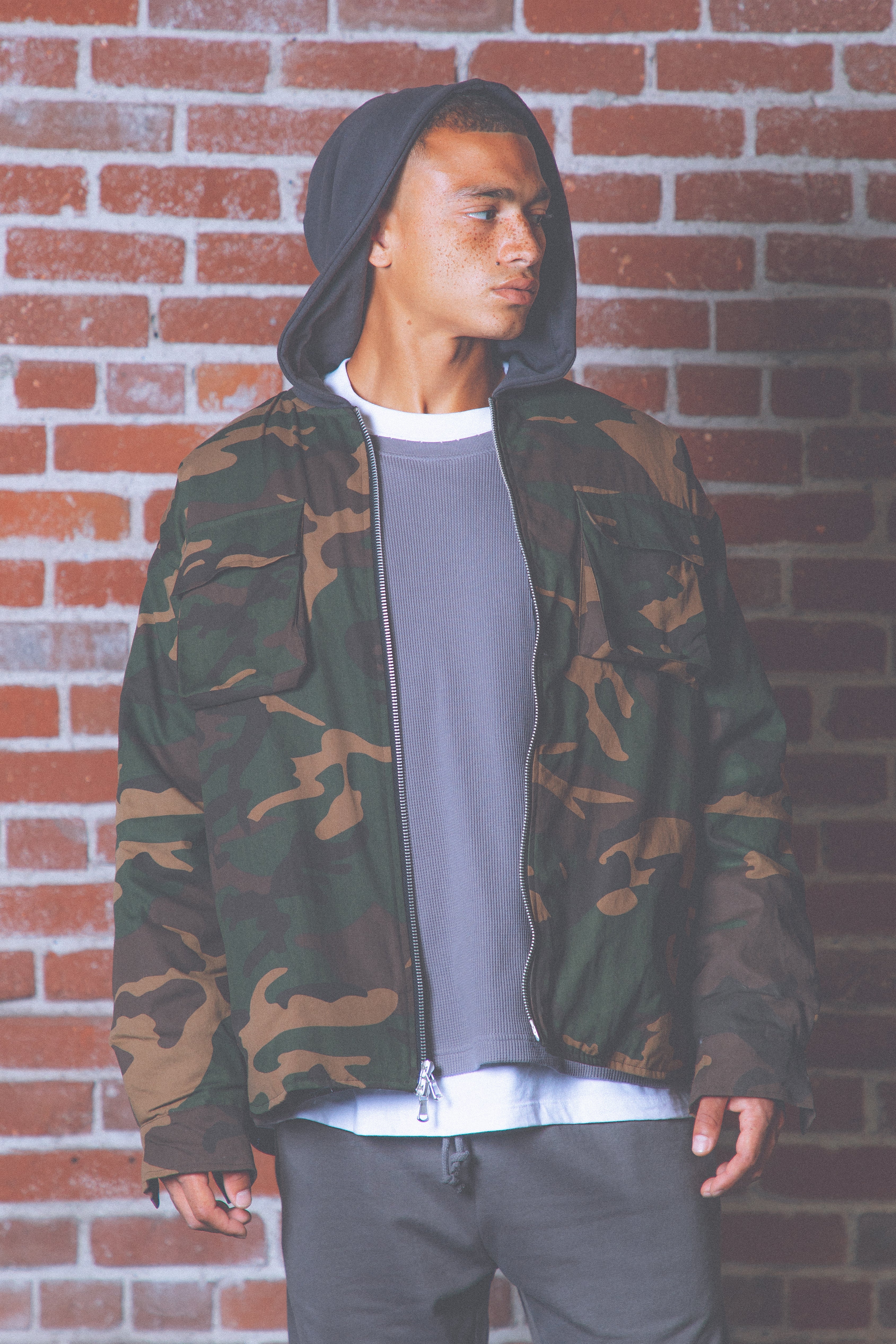 Camo Hooded Zip Up - Woodland Camo