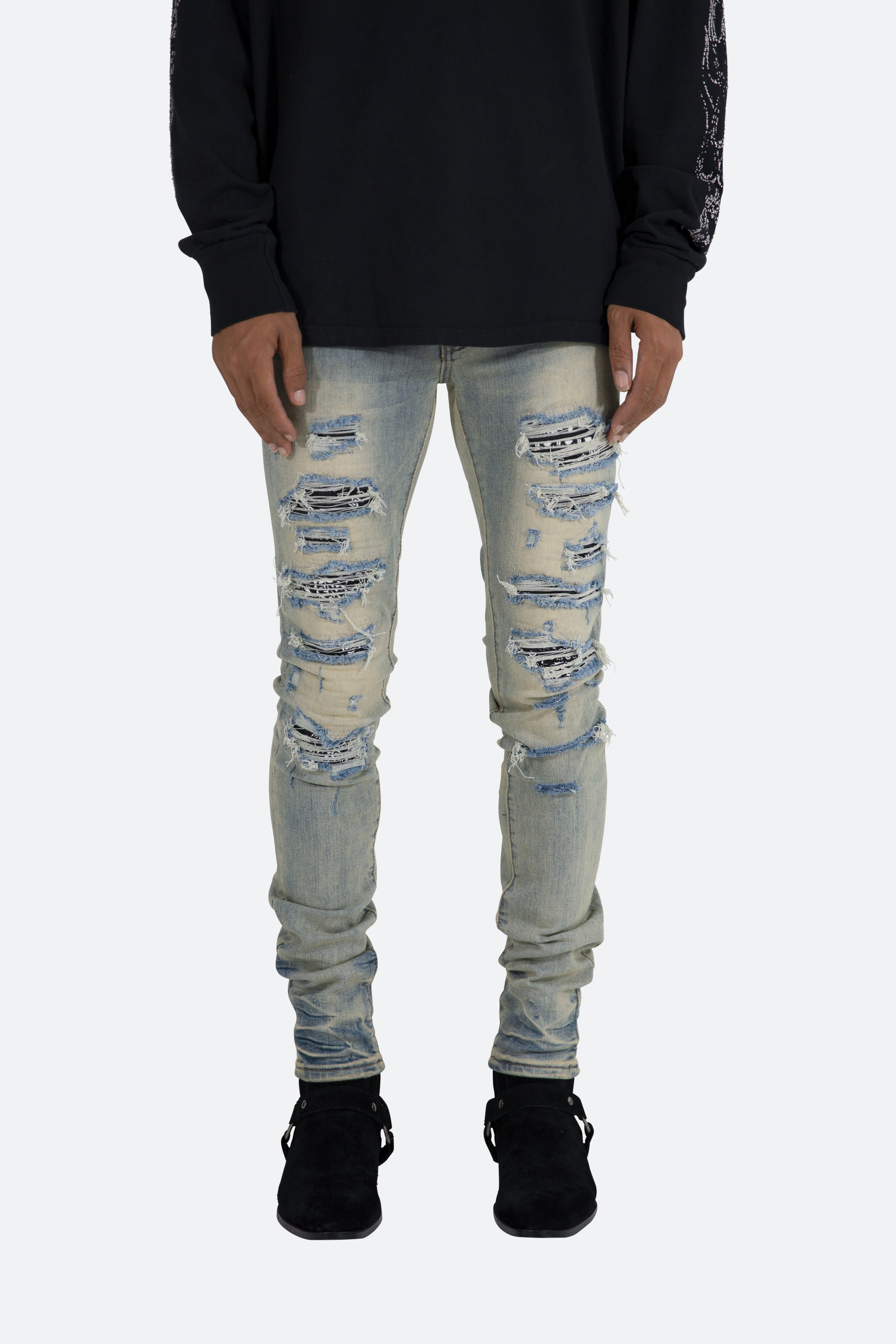 X165 Paisley Skinny Denim - Blue/Black