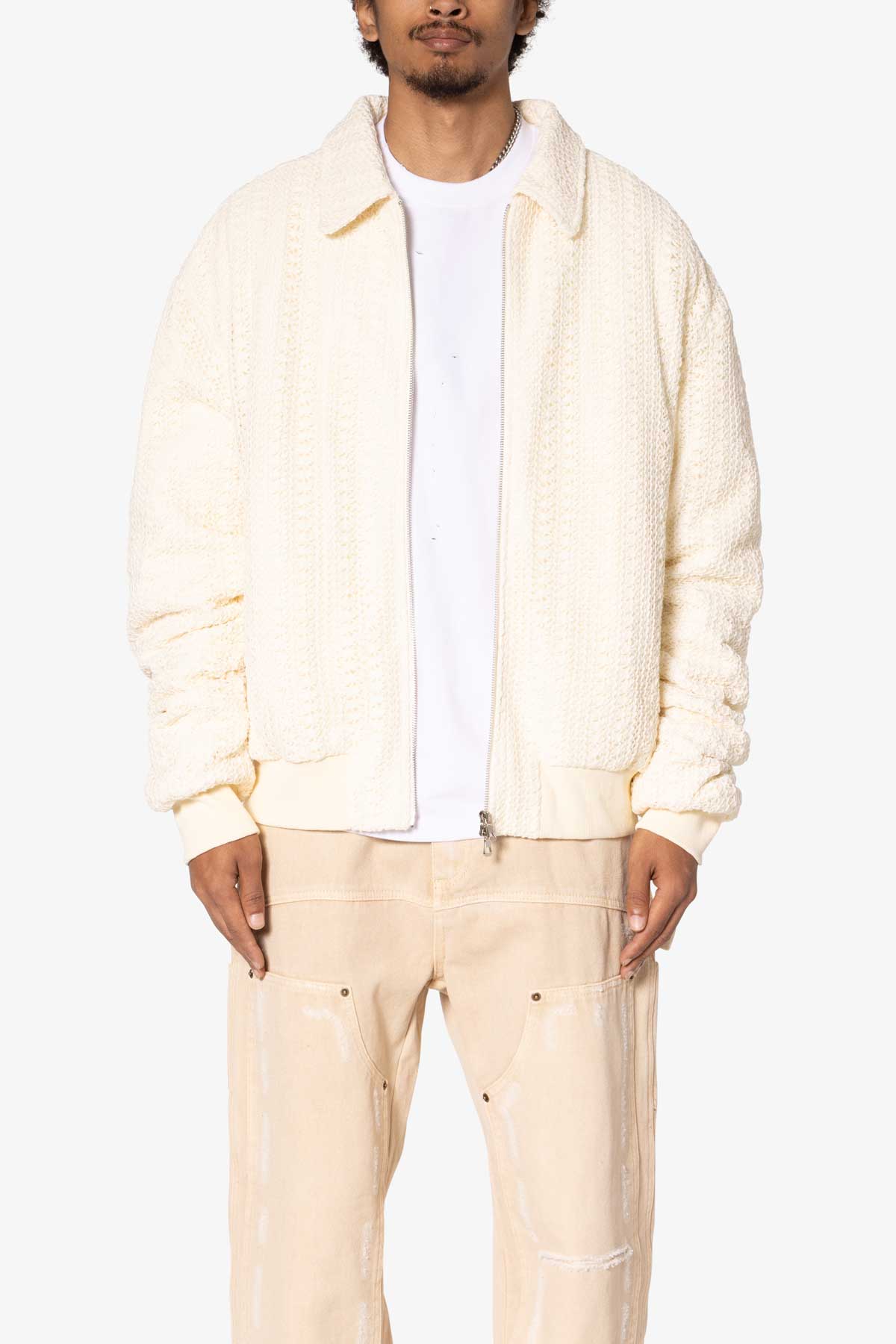 Crochet Bomber Jacket - Cream