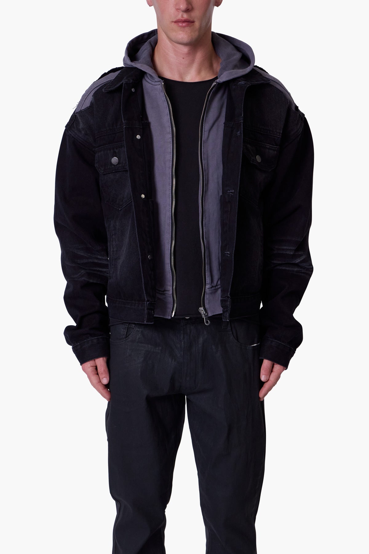 Denim Dissolved Trucker Jacket - Black/Grey