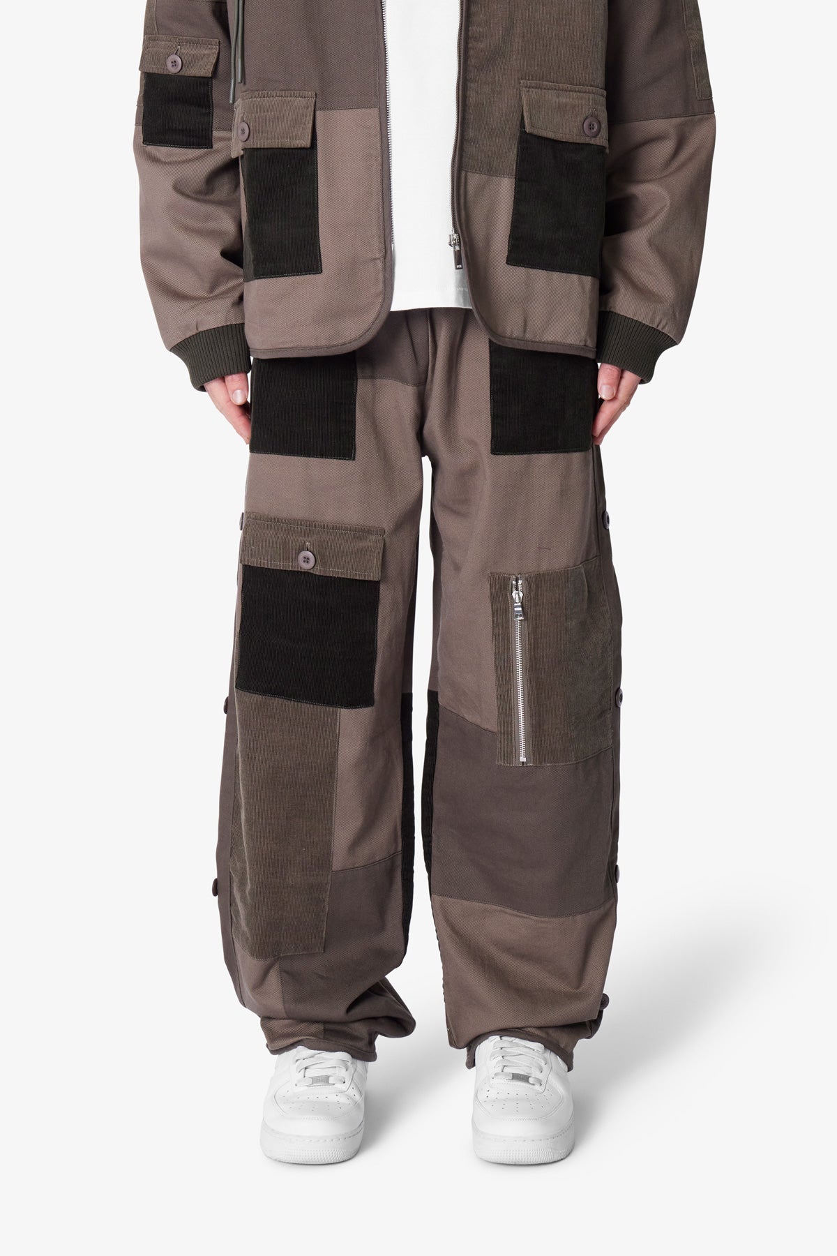 Dual Patchwork Cargo Pants - Olive