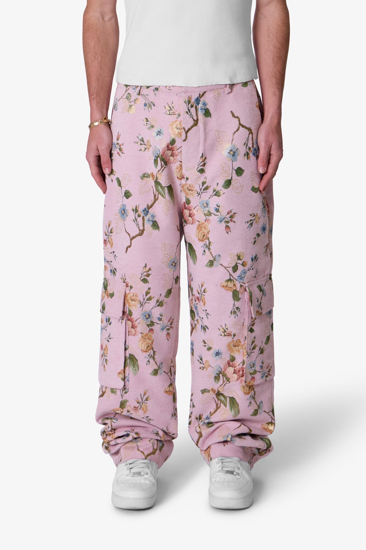 Jacquard Rose Cargo Pants - Pink