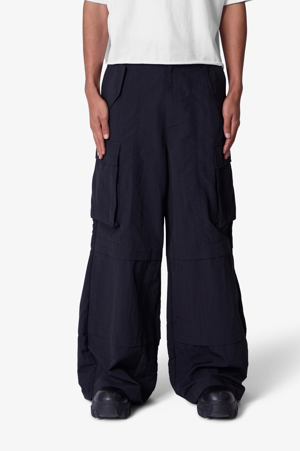 Nylon Rave Cargo Pants - Black