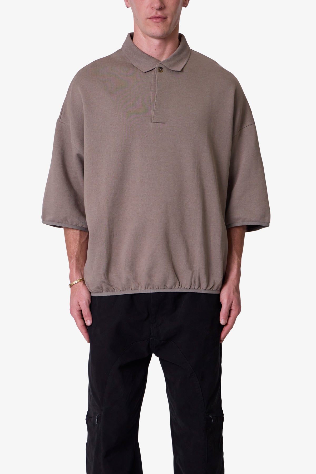 Oversized Knit Polo S/S Shirt - Bone