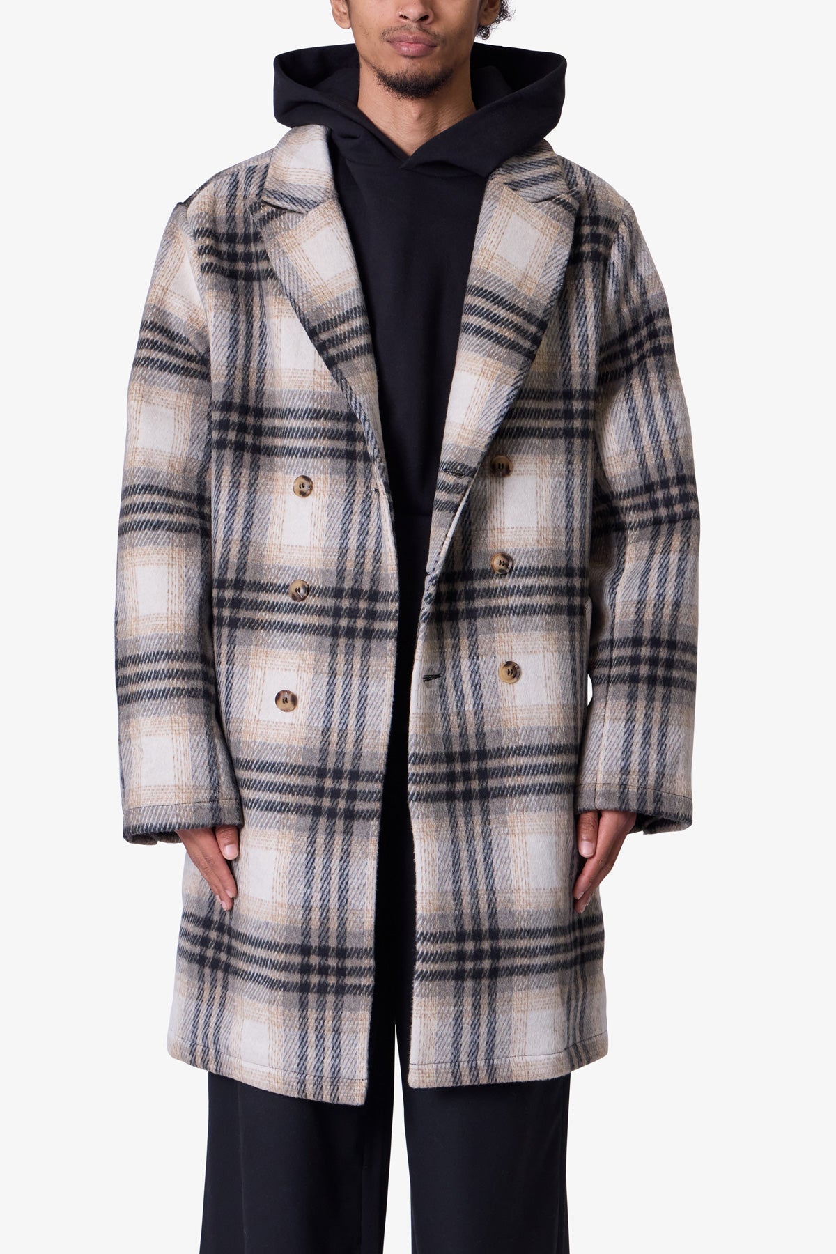 Peaky Plaid Trench Coat - Light Brown/Cream