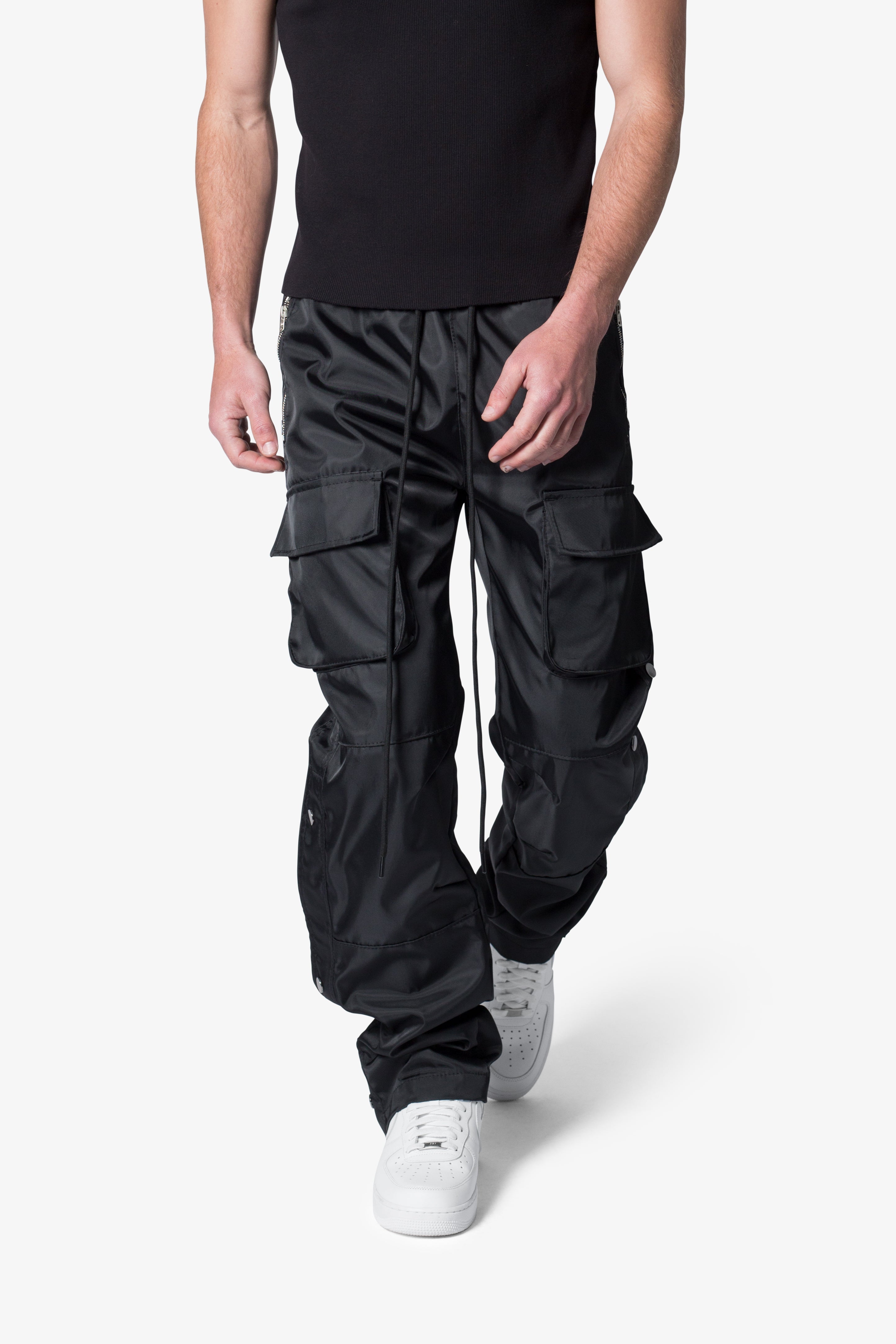 Snap Front Cargo Pants - Black