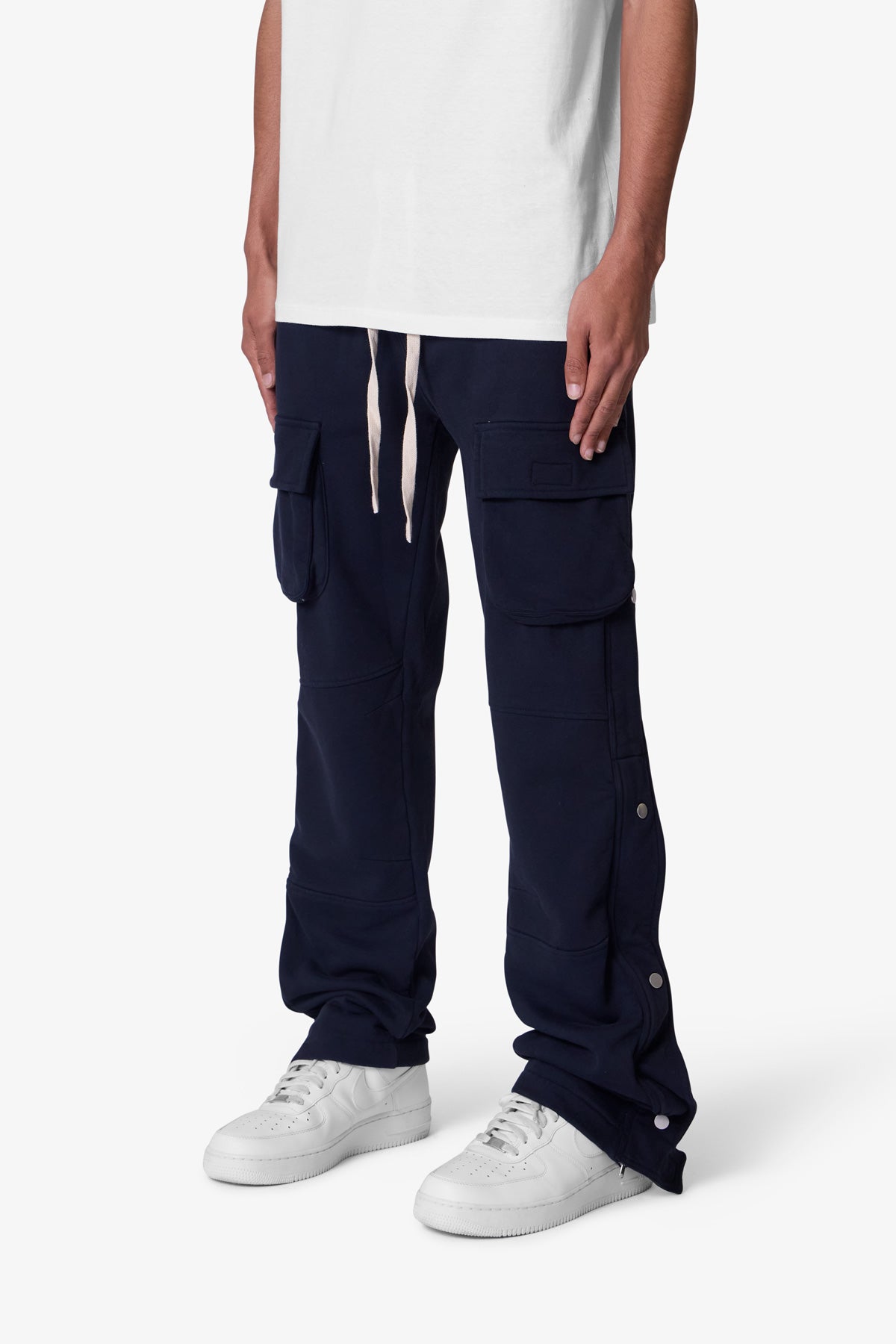 Snap Front Fleece Cargo Pants - Washed Black