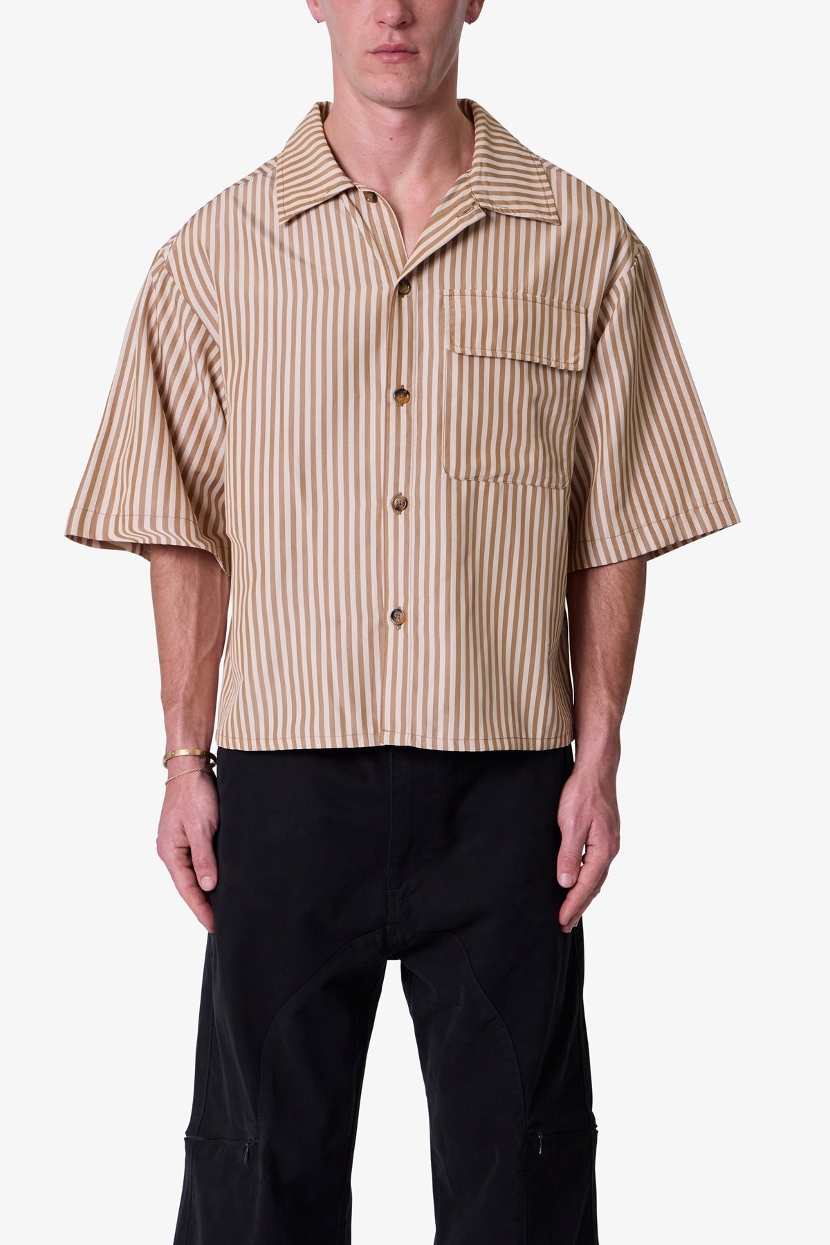 Striped One Pocket Pajama Shirt - Brown/Cream