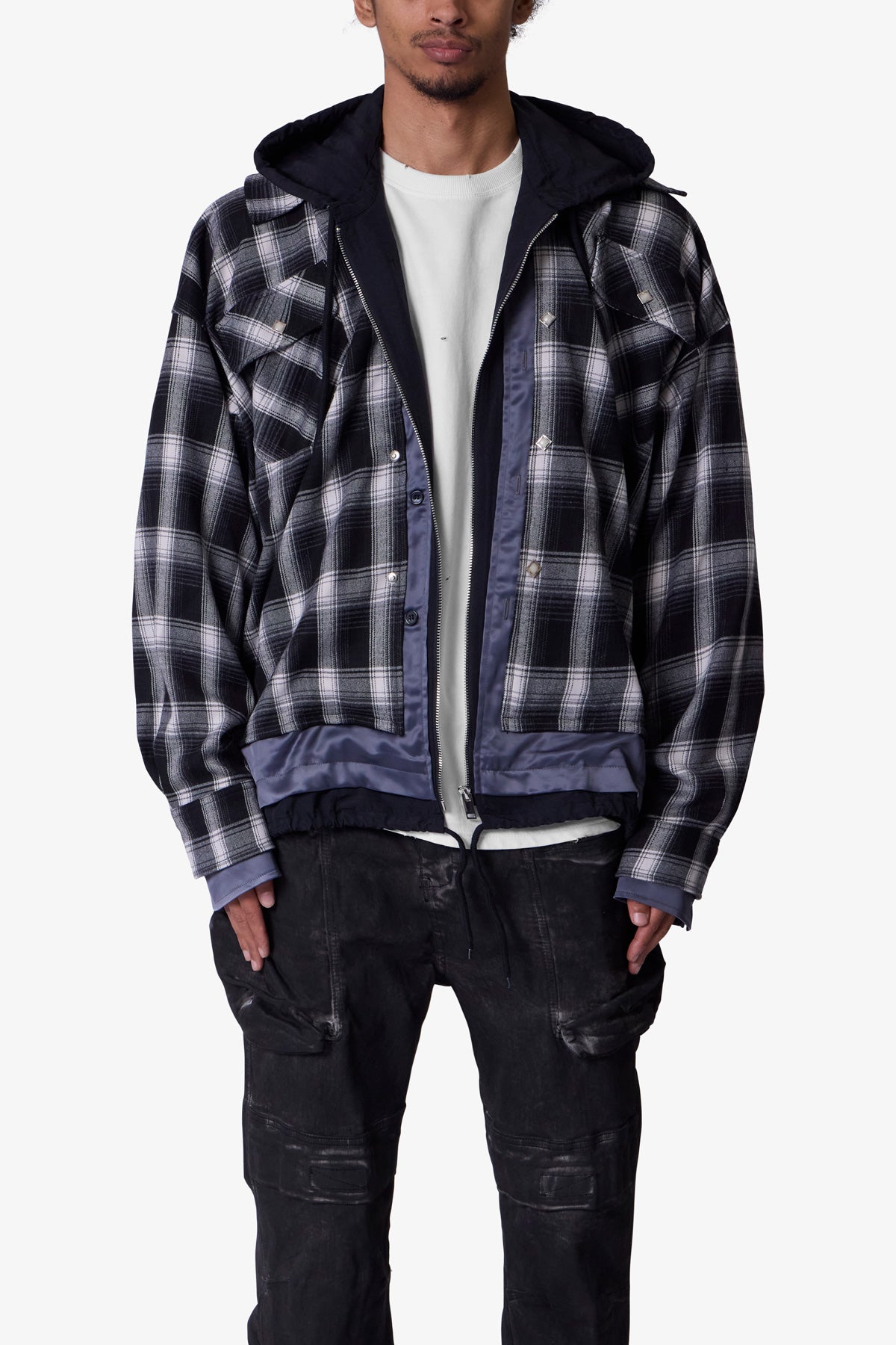 Zipped Up Flannel Jacket - Black